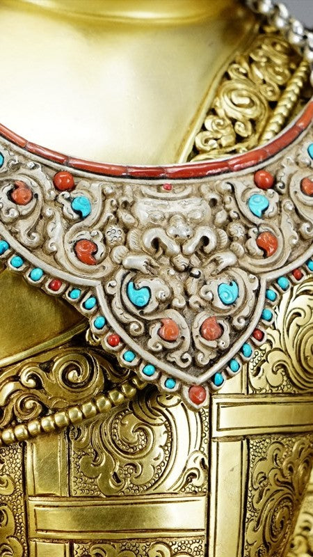 Handmade gilded crown Shakyamuni Buddha statue in purple copper, Tibetan Buddhist artwork suited for spiritual practitioners, collectors, and sacred spaces.