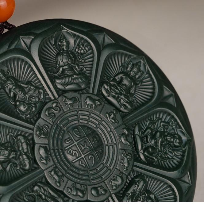 Handcrafted Tibetan Buddhist Hetian jade amulet pendant designed for men, representing protection and success.