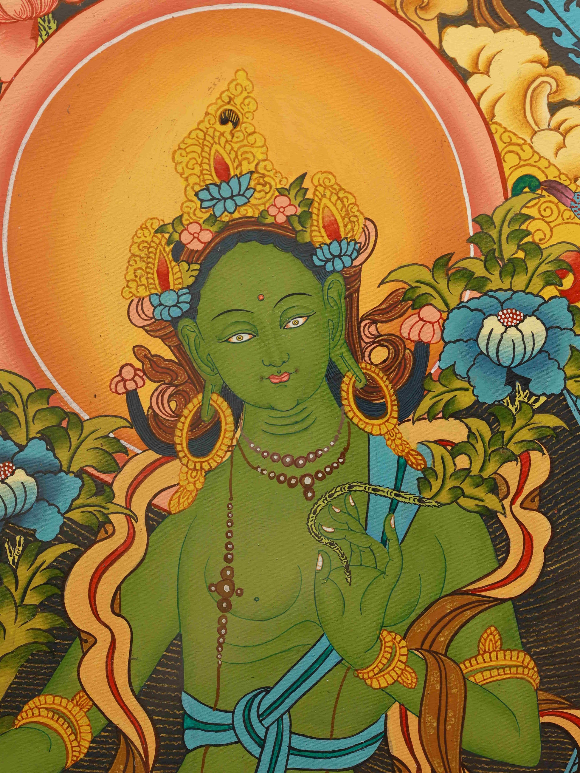 Tibetan Thangka Art of Green Tara – Guardian of Compassion and Enlightened Action