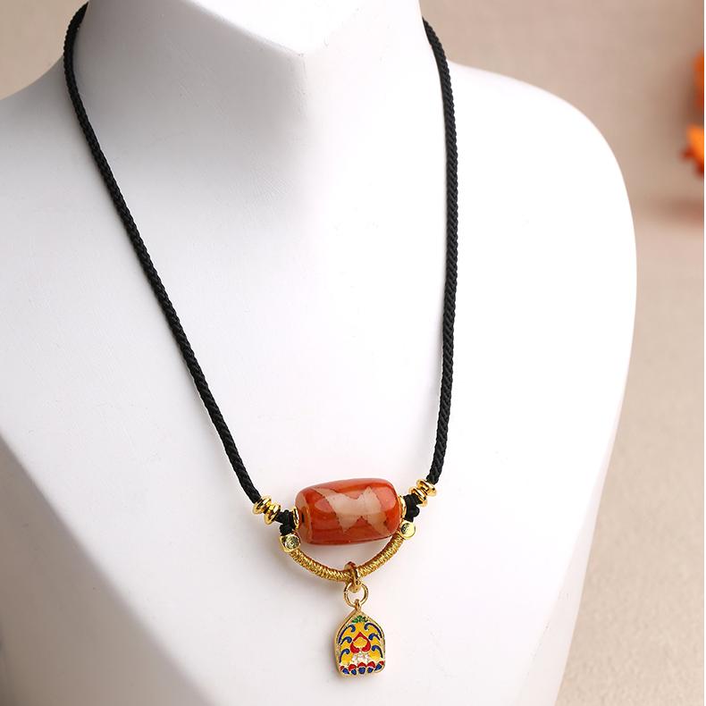 Tibetan Buddhist Lightning Bolt Dzi Pendant with Copper Accent Bead