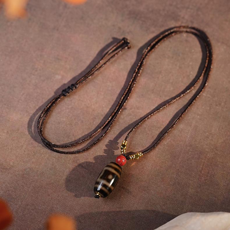 Handmade Tibetan Buddhist Sun, Moon & Stars Agate Pendant Necklace with Copper Beads