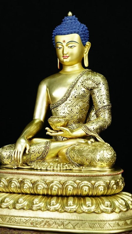 Handmade Shakyamuni Buddha statue art, Tibetan Buddhist statues painted with natural mineral pigments