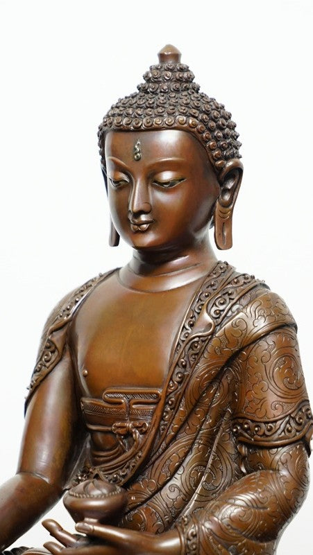 Tibetan-Buddhist Shakyamuni Buddha Statue, Copper & Mineral Pigment Art