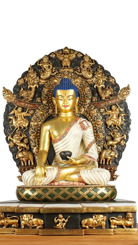 Tibetan Buddhist Shakyamuni Buddha statue made of handmade purple copper, painted with mineral pigments, authentic Tibetan Buddhist statues and Buddha Statue-Art for home shrine