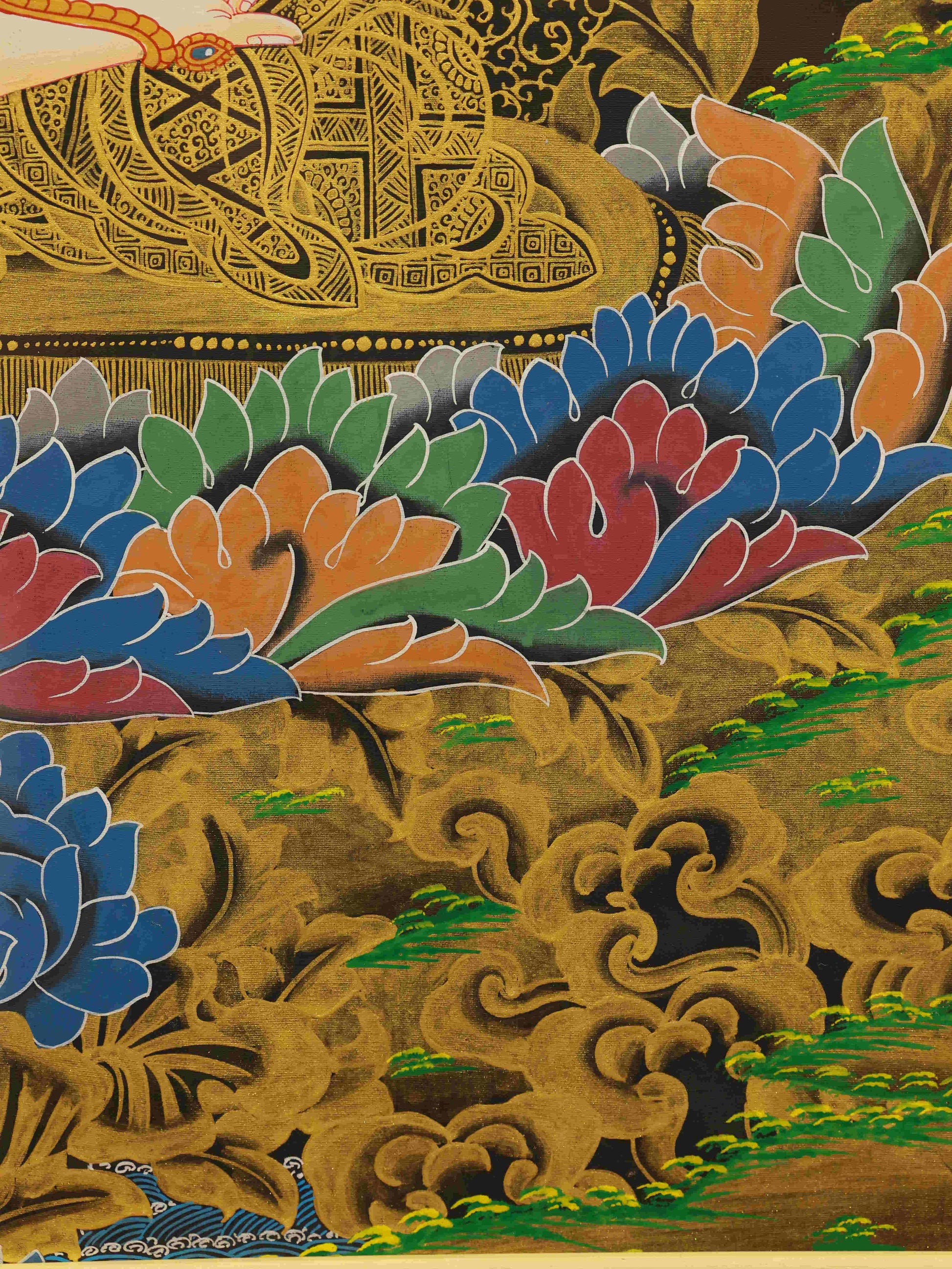 Hand-painted Tibetan Thangka Painting – Akasagarbha Bodhisattva, embodiment of infinite knowledge and purity.