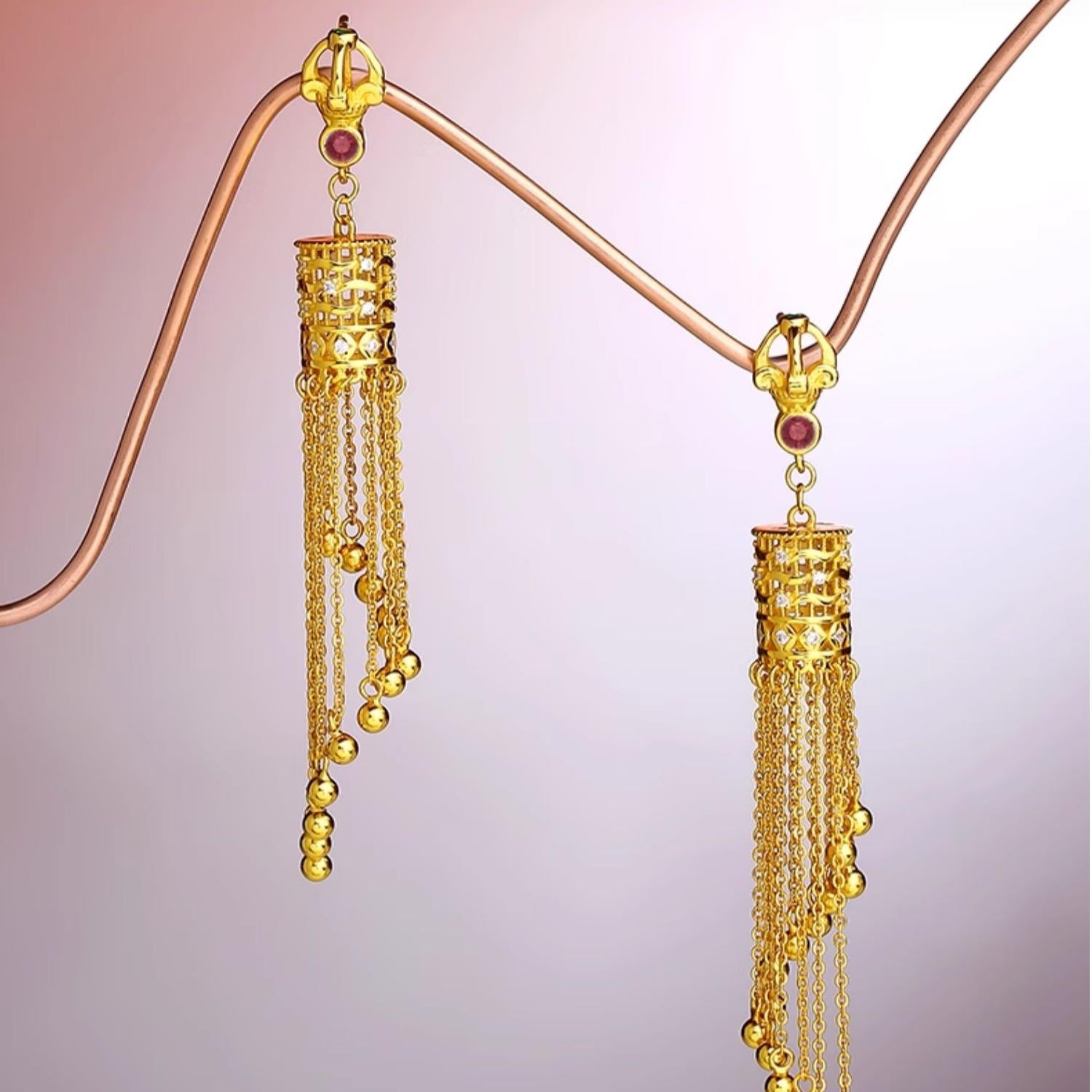 "Tibetan Buddhist 925 silver earrings featuring Wanfu Jinan design with cubic zirconia, symbolizing well-being and spiritual protection."