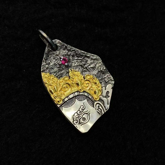 Handcrafted Yellow Dzambhala pendant made with pure gold and pure silver, featuring fine inlay craftsmanship.