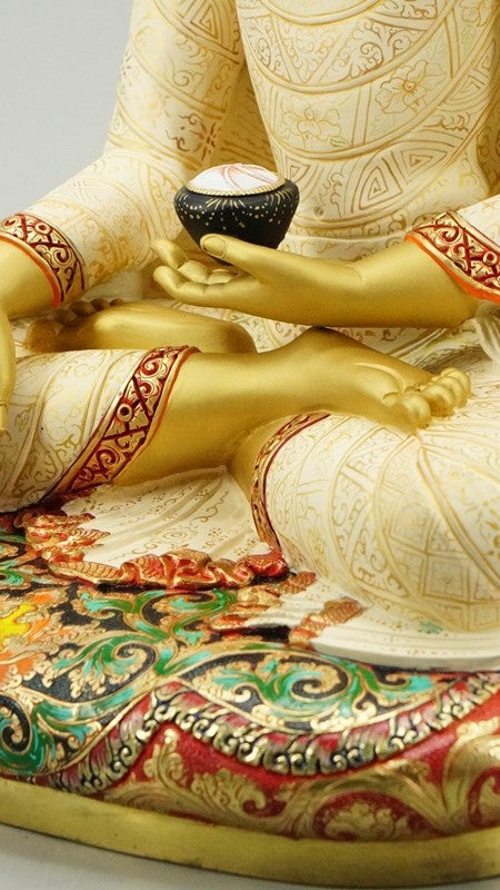 Traditional gold-gilded Amitabha Buddha sculpture handcrafted in Tibetan Buddhist style, featuring mineral pigment painting and Buddha Statue-Art quality