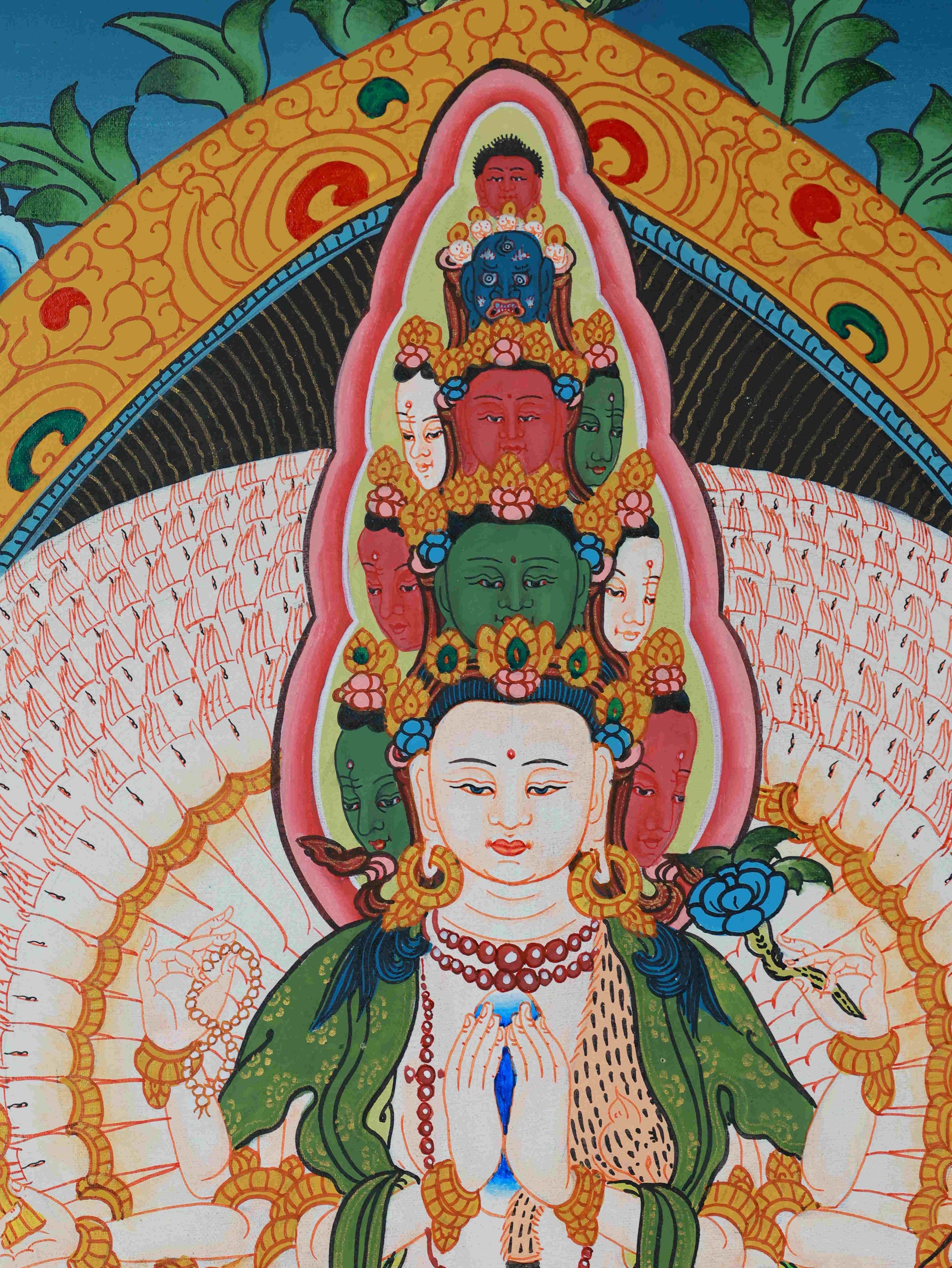 Authentic hand-painted Avalokiteshvara Thangka for meditation and home altar.