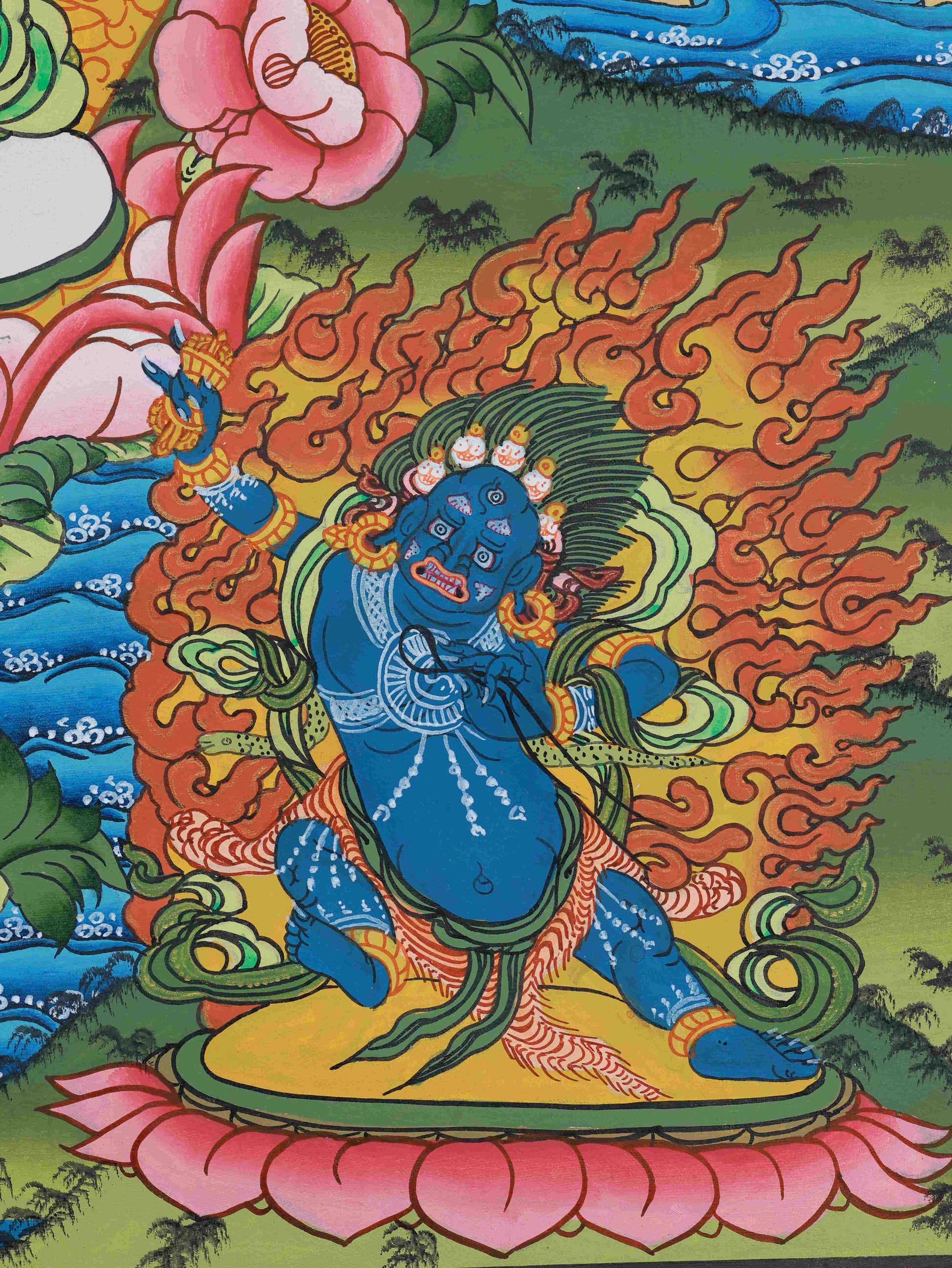 Handcrafted Tibetan Buddhist Thangka painting of Avalokiteshvara, ideal for spiritual practice and devotion.