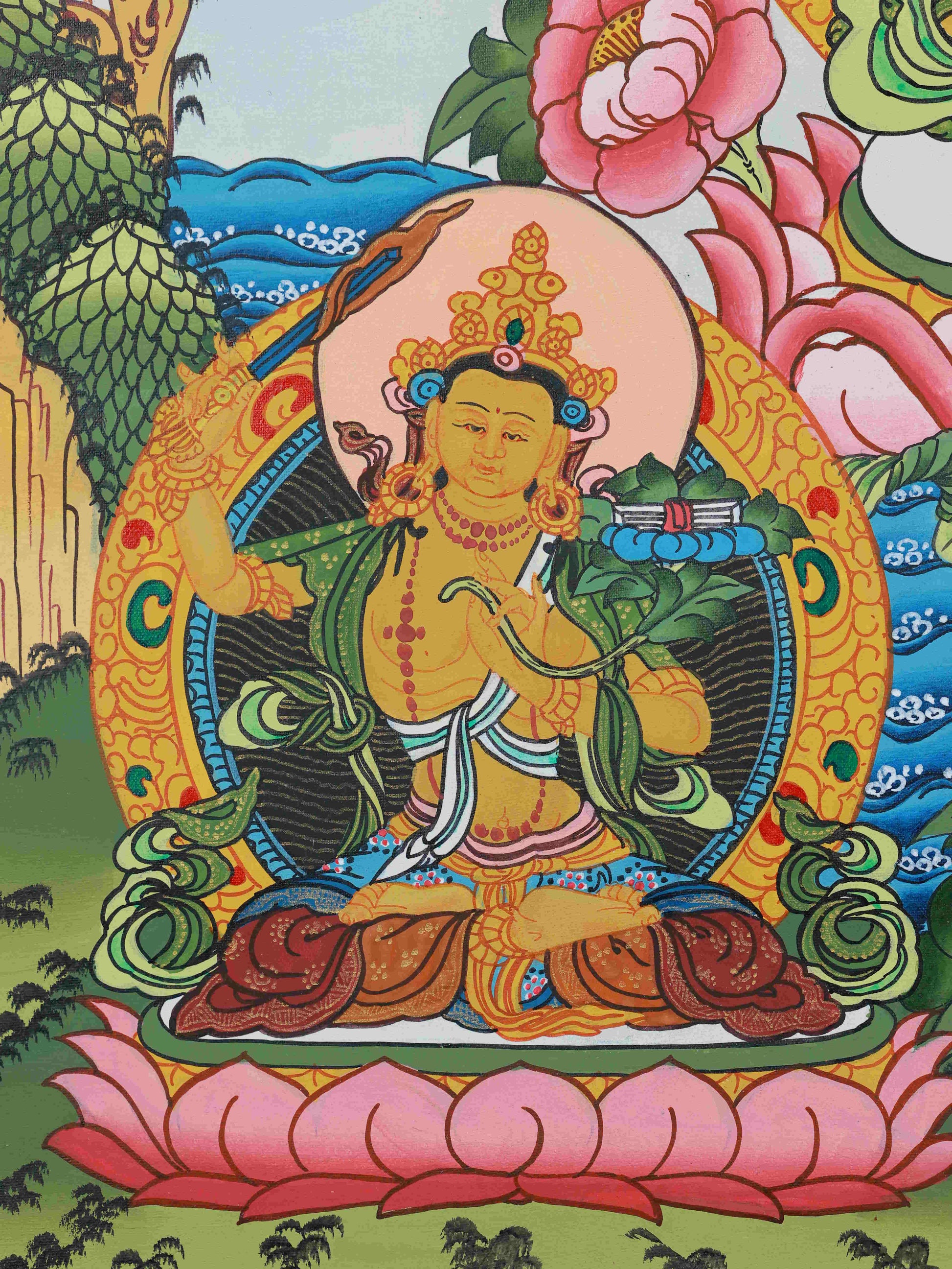 Tibetan Buddhist hand-painted Avalokiteshvara Thangka, sacred artwork for home, shrine, or meditation room.