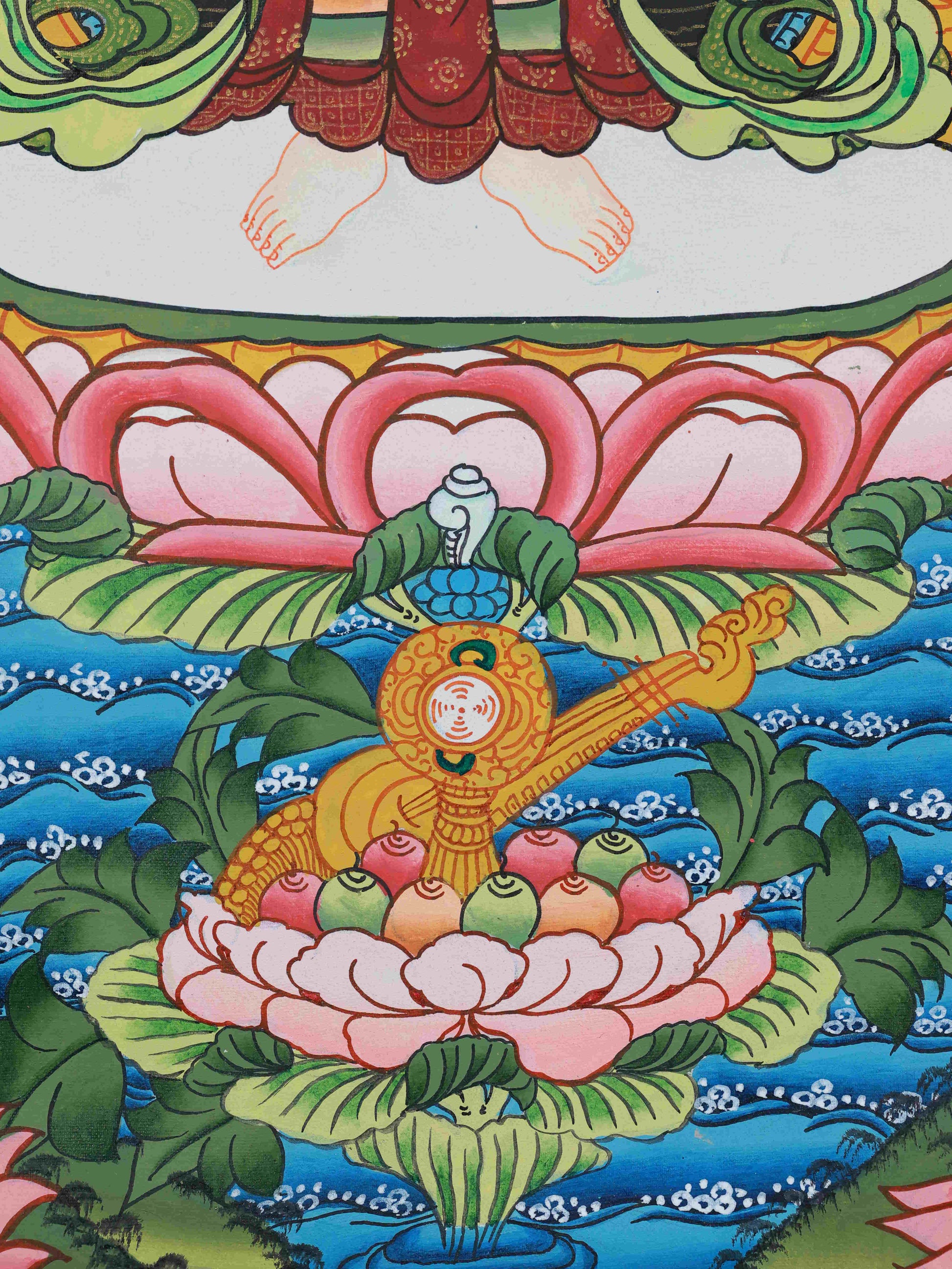 Authentic Tibetan Thangka painting of Avalokiteshvara, symbolizing mercy, wisdom, and compassion.