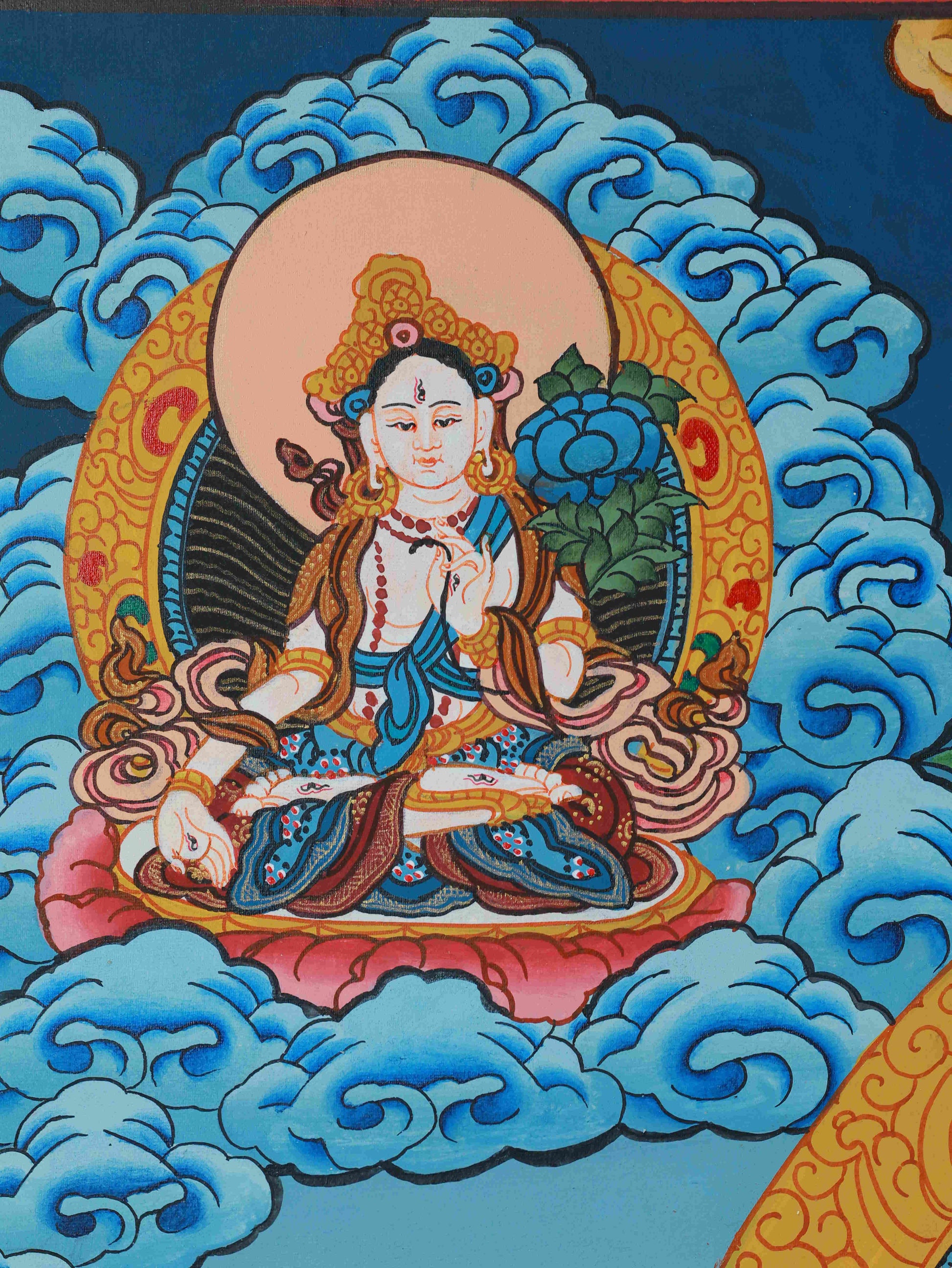 Hand-painted Tibetan Buddhist Avalokiteshvara Thangka, sacred Thangka painting for meditation and wellness.