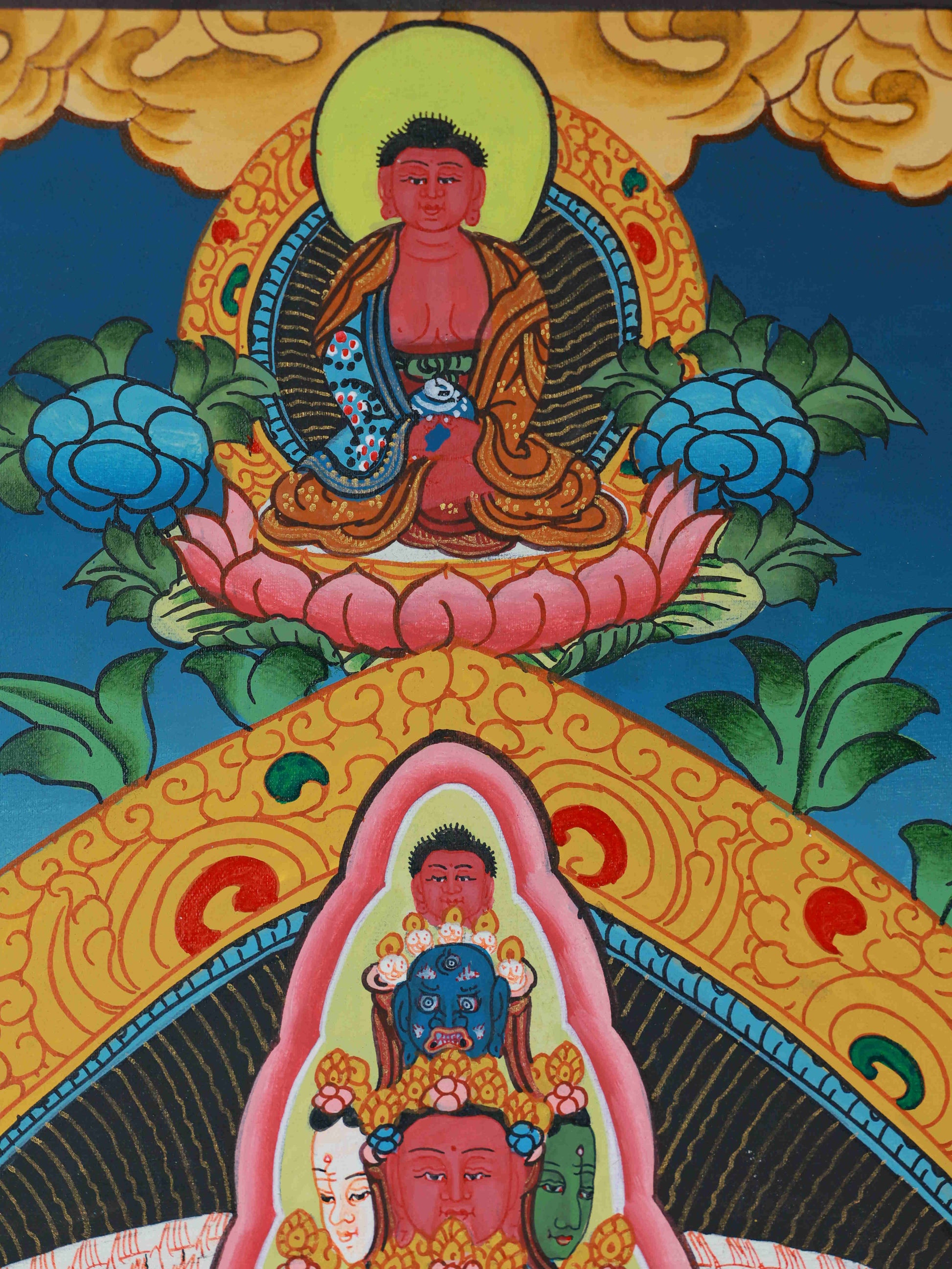 Traditional Tibetan Thangka of Avalokiteshvara, hand-painted, perfect for home, shrine, or cultural display.