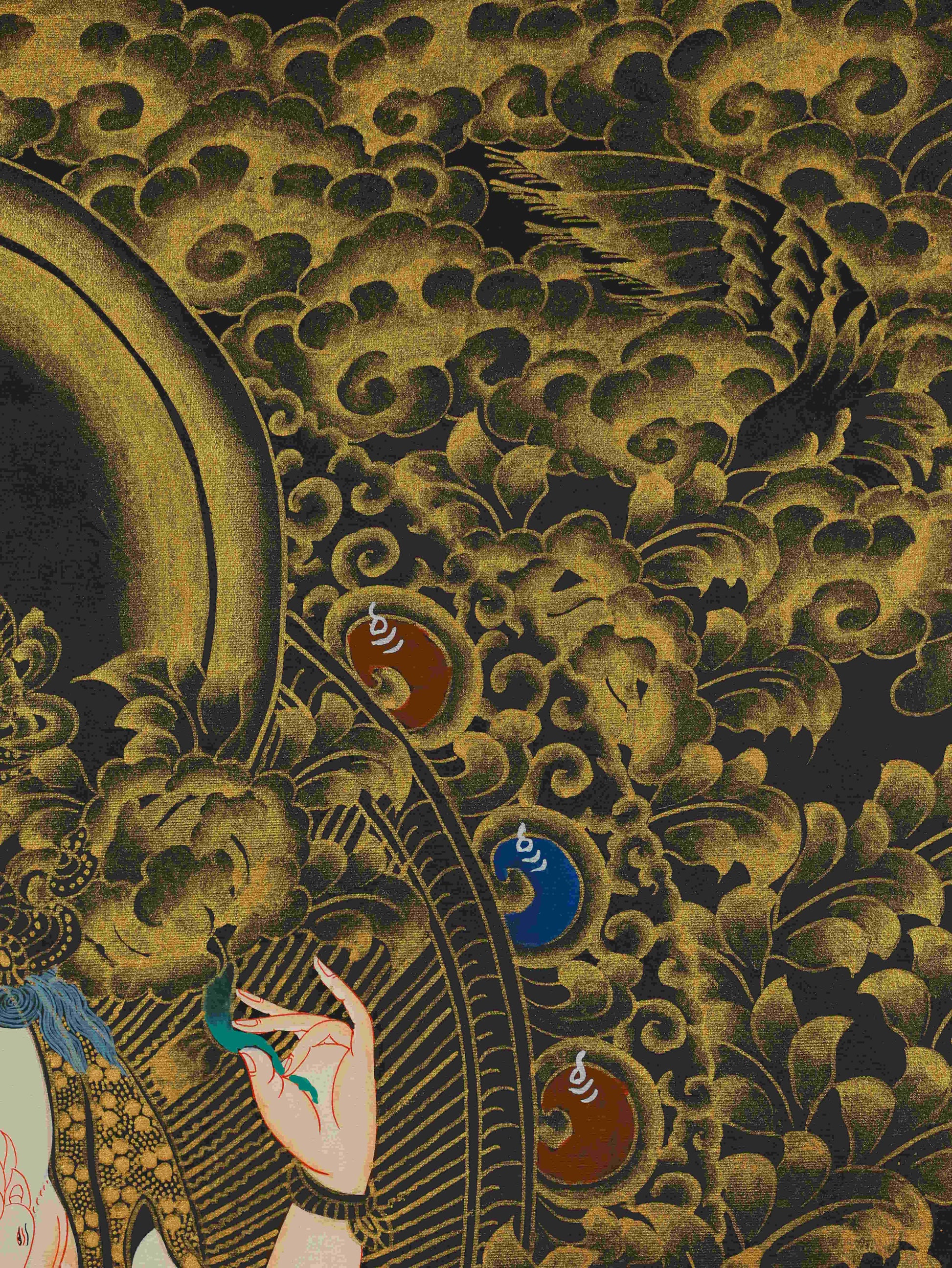 Authentic hand-painted Avalokiteshvara Thangka, representing divine compassion and wisdom in Tibetan Buddhist tradition.