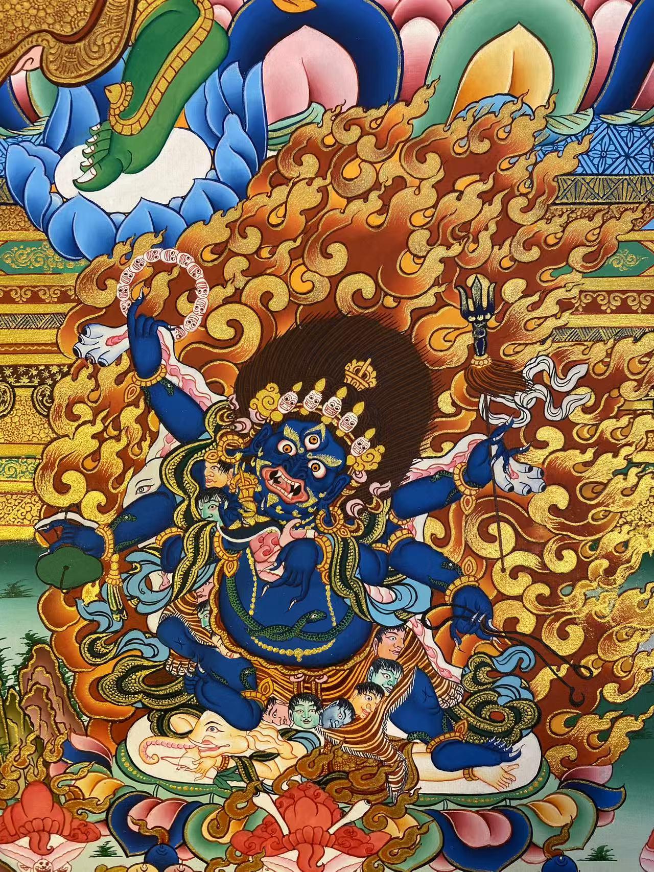 Sacred tibetan-buddhist Green Tara Tibetan thangka, thangka painting in mineral pigments for meditation and decor.