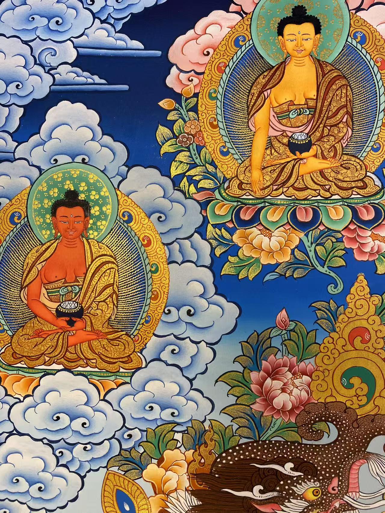 Hand-painted Green Tara Tibetan thangka painting, traditional buddhist art with mineral pigments on canvas.