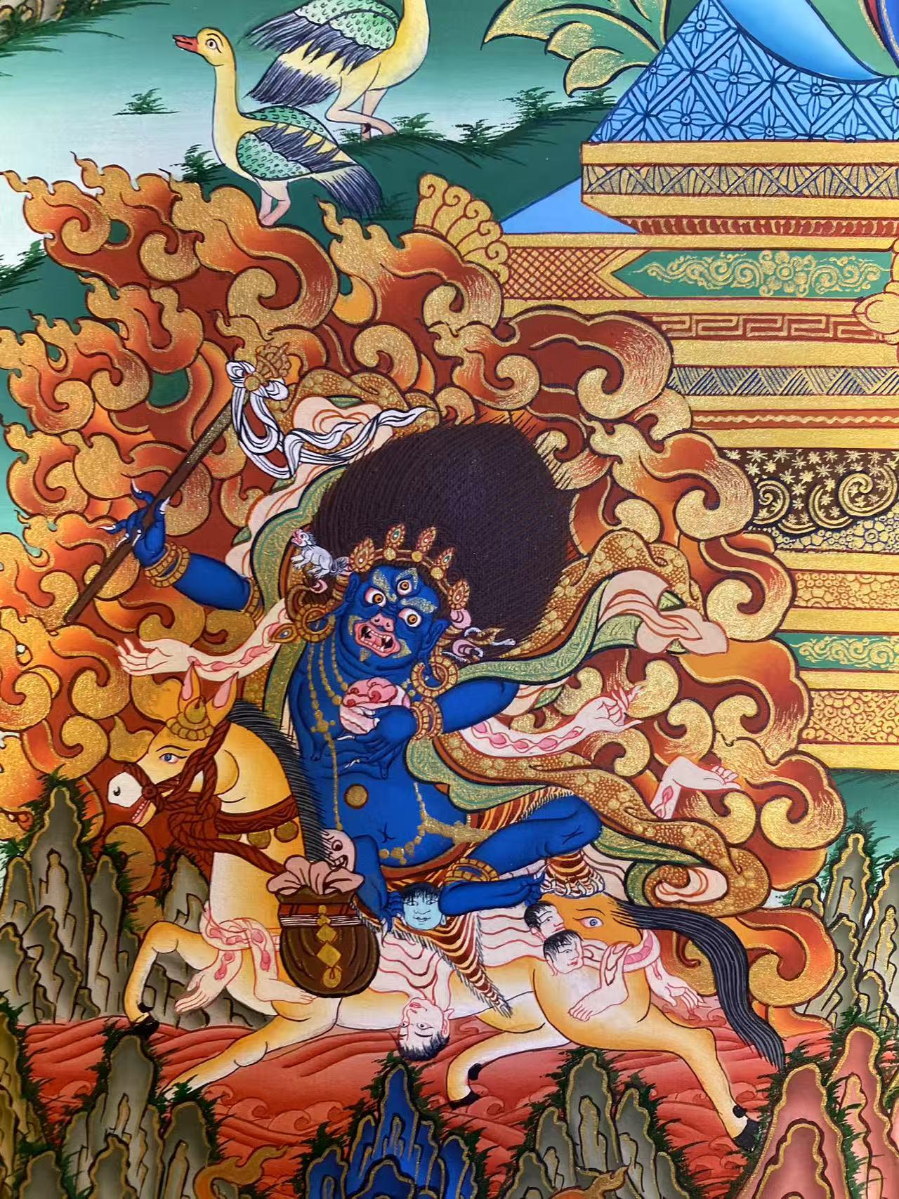 Tibetan-buddhist Green Tara thangka painting, crafted with natural mineral pigments, authentic Tibetan thangka.