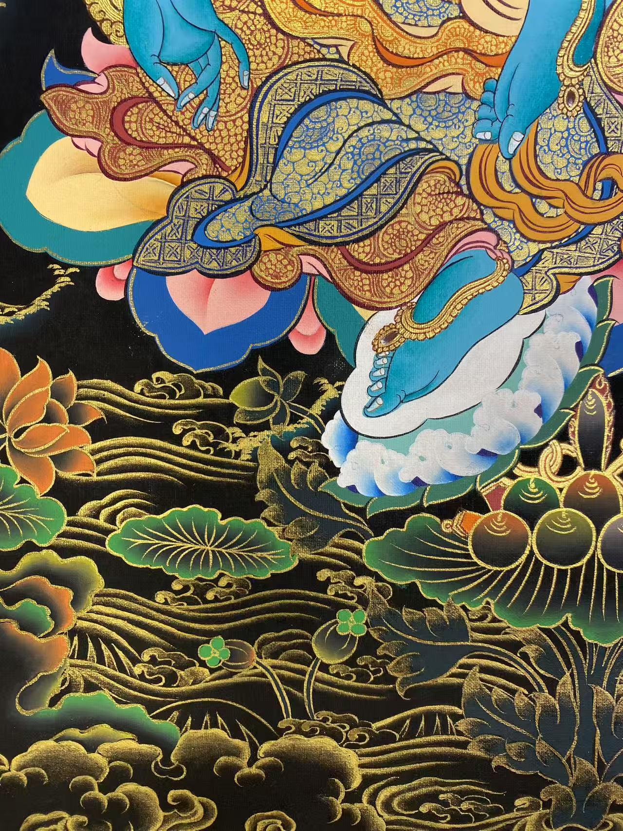 Handcrafted Green Tara Thangka Painting with Mineral Pigments Art