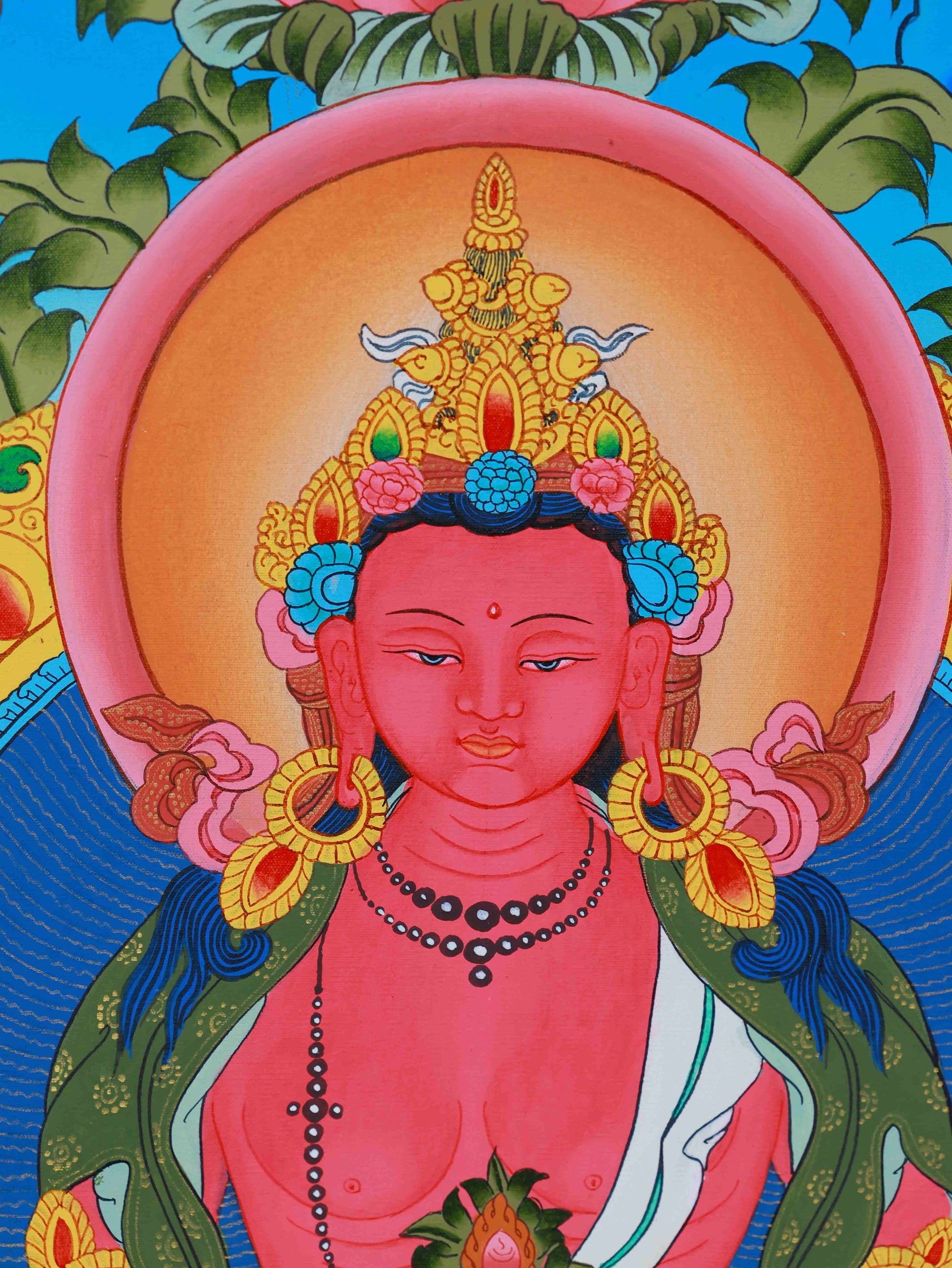 Authentic Tibetan Thangka of Medicine Buddha, hand-painted artwork for home altar or cultural display.