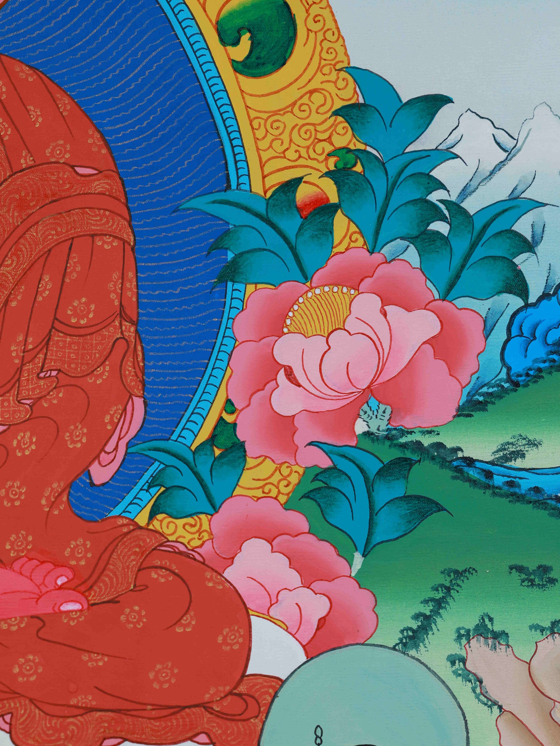 Medicine Buddha Thangka, Tibetan Buddhist artwork symbolizing health, peace, and spiritual awakening.