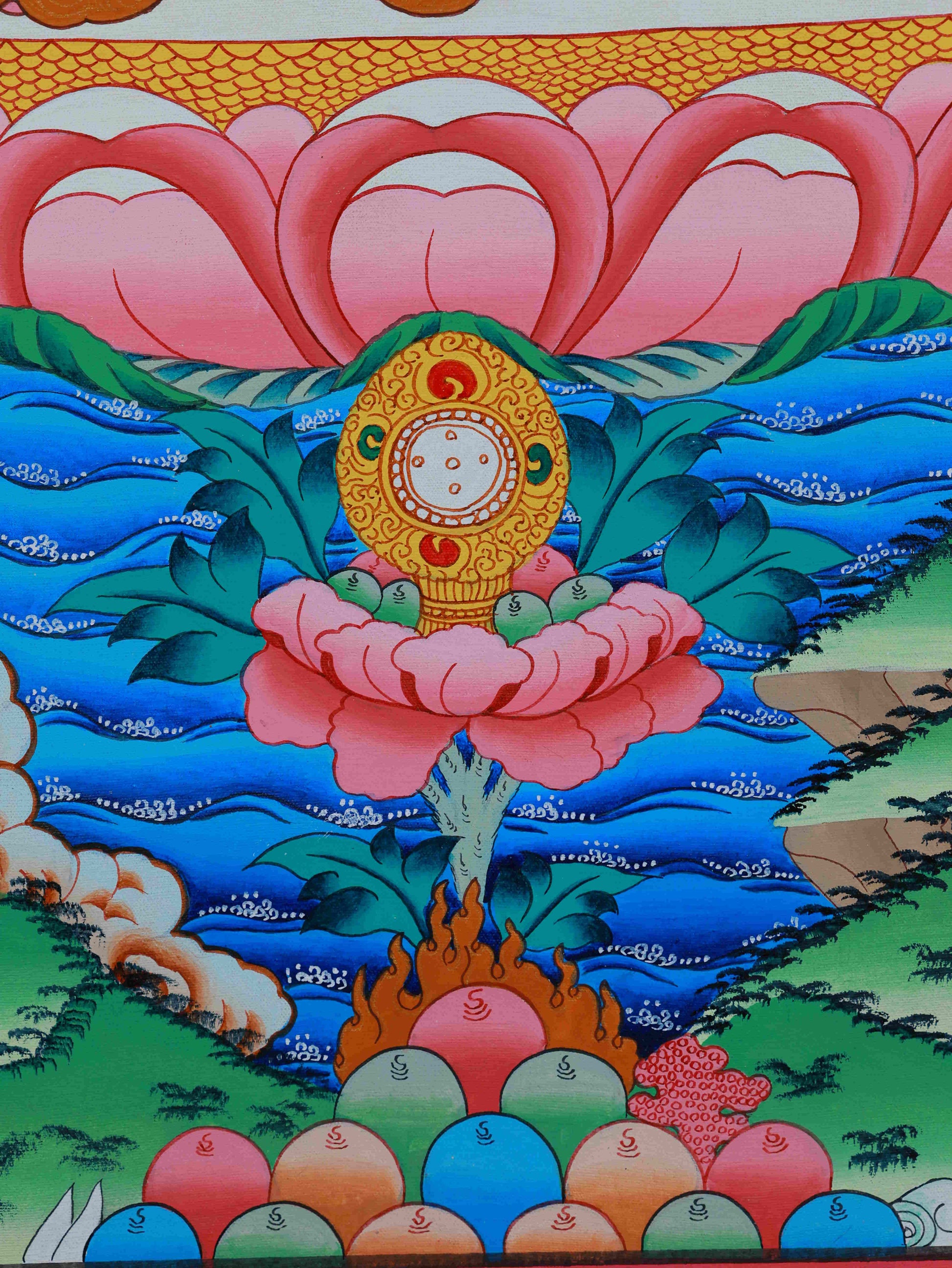 Handcrafted Tibetan Buddhist Thangka painting, featuring Medicine Buddha for wellness and harmony.