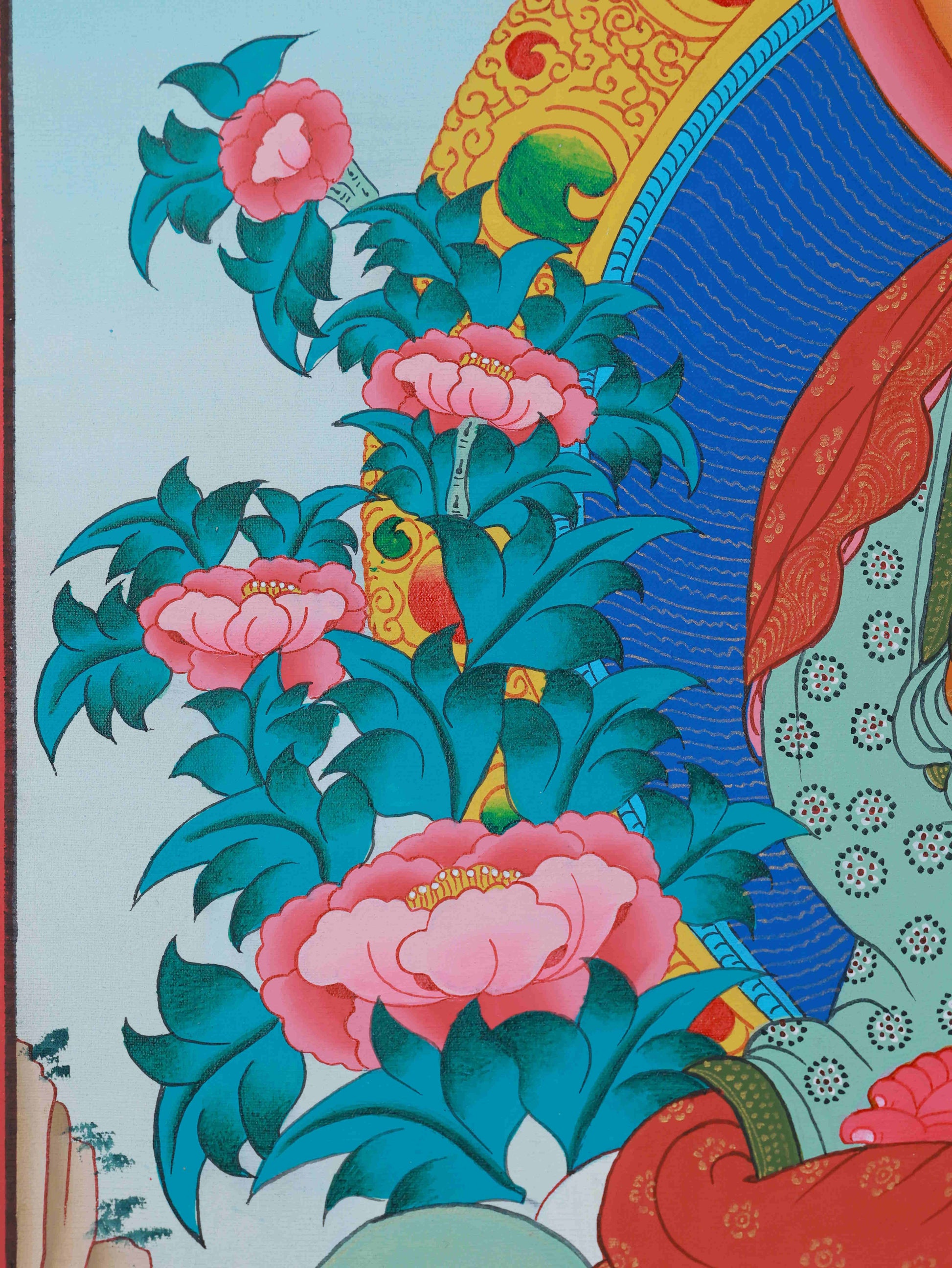 Medicine Buddha Thangka, hand-painted Tibetan Buddhist artwork, ideal for collectors and spiritual practitioners.