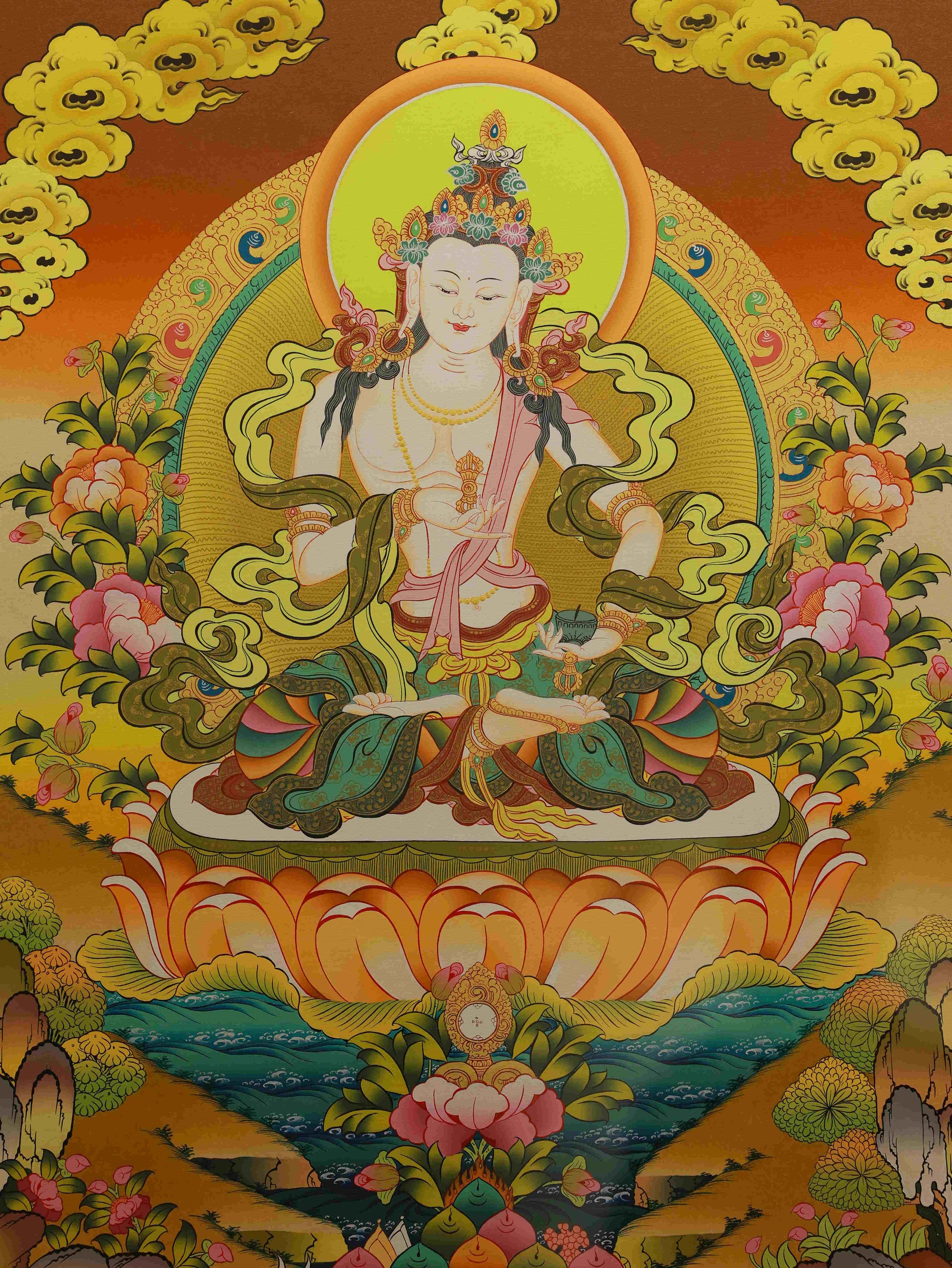 Hand-painted Tibetan Samantabhadra Bodhisattva Thangka, symbolizing wisdom, compassion, and enlightenment.