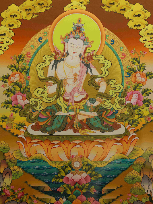 Hand-painted Tibetan Samantabhadra Bodhisattva Thangka, symbolizing wisdom, compassion, and enlightenment.