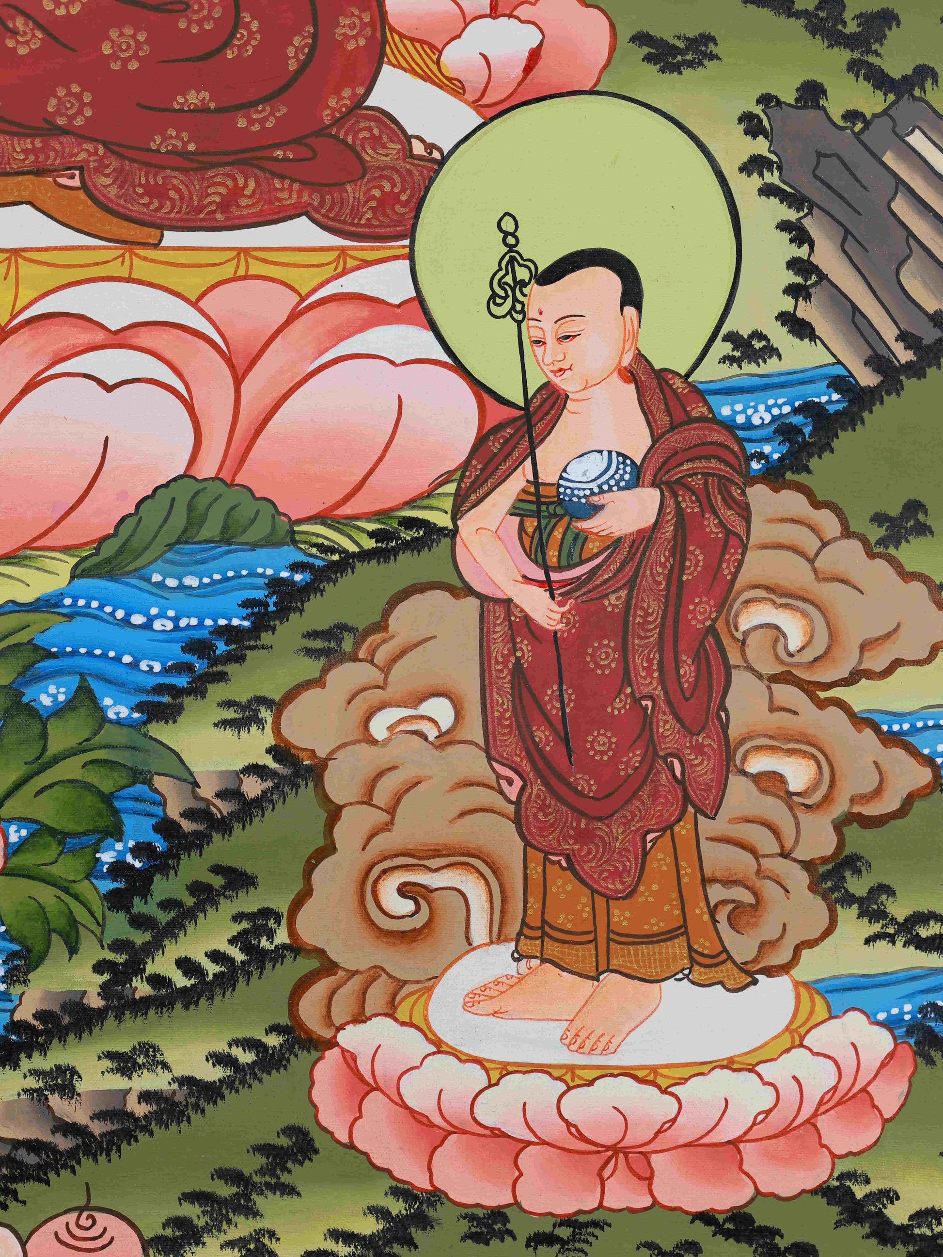 Classic Tibetan Buddhist Shakyamuni Buddha Thangka painting handmade on canvas using traditional Thangka techniques.