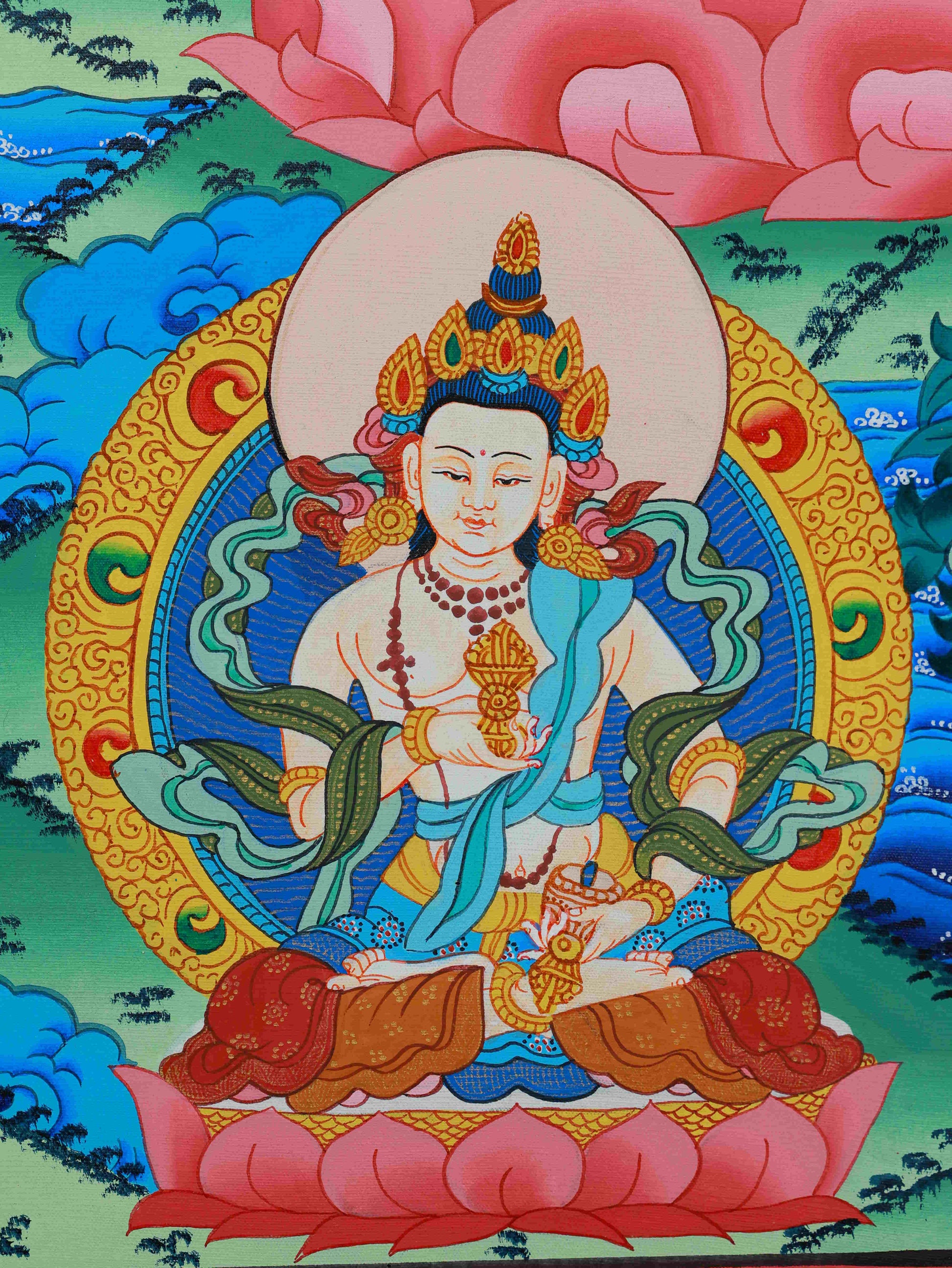 Authentic hand-painted Vairocana Thangka for meditation, home altar, and spiritual practice.