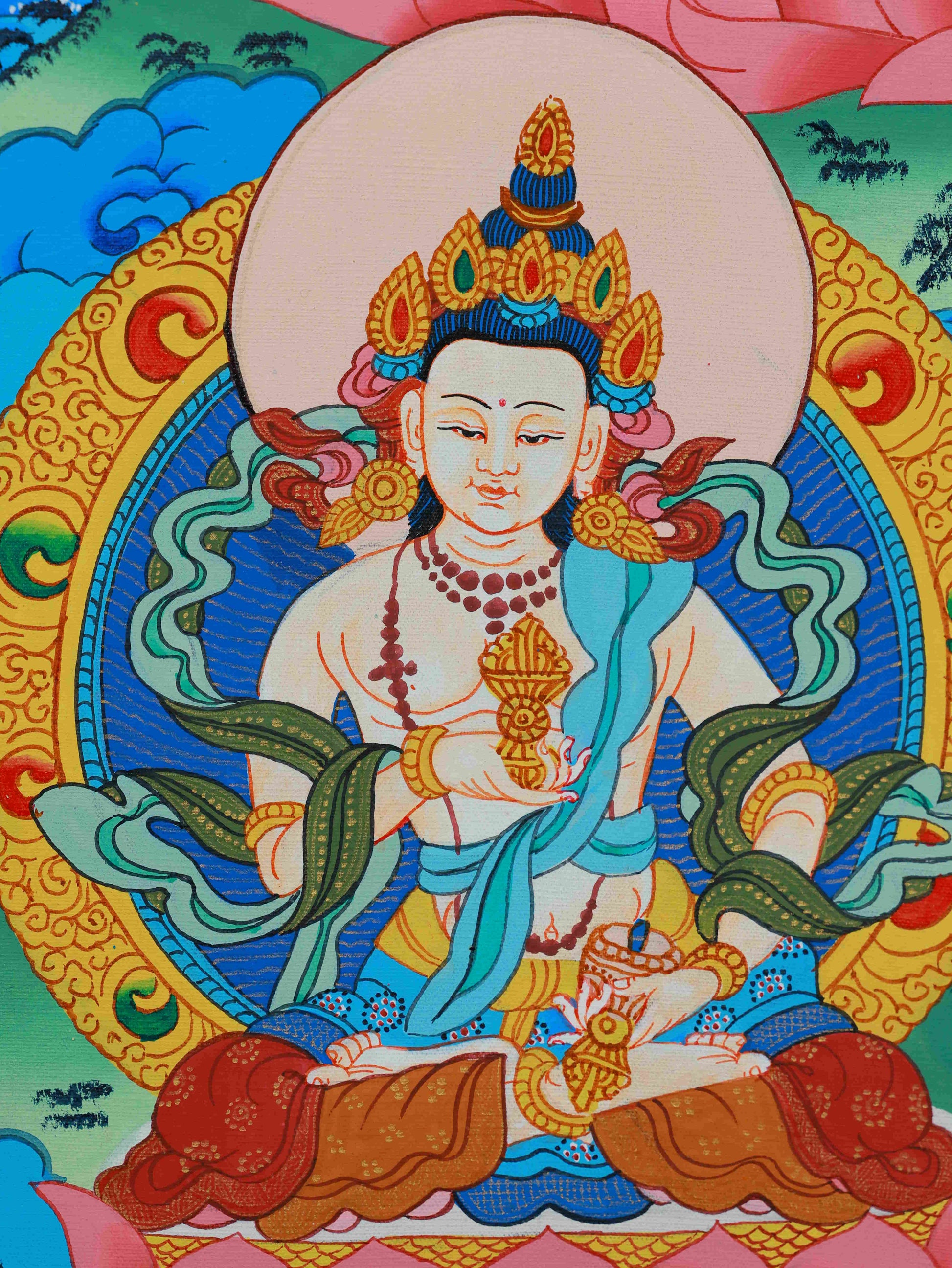 Vairocana Thangka, Tibetan Buddhist artwork representing wisdom, harmony, and spiritual awakening.