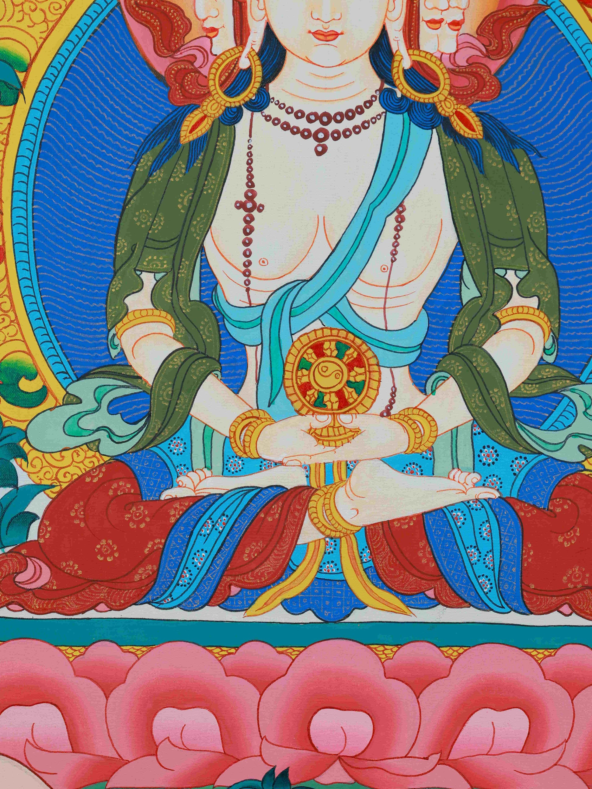 Vairocana Thangka on fine Thangka canvas, hand-painted with mineral pigments, enhancing spiritual energy.