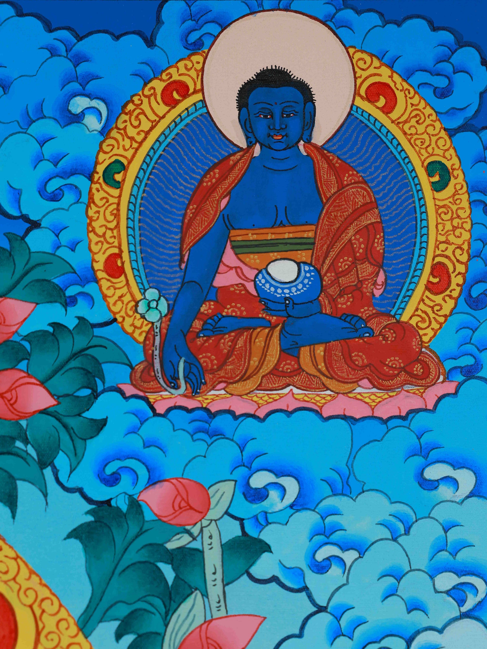 Hand-painted Tibetan Buddhist Vairocana Thangka, sacred Thangka for meditation and spiritual growth.