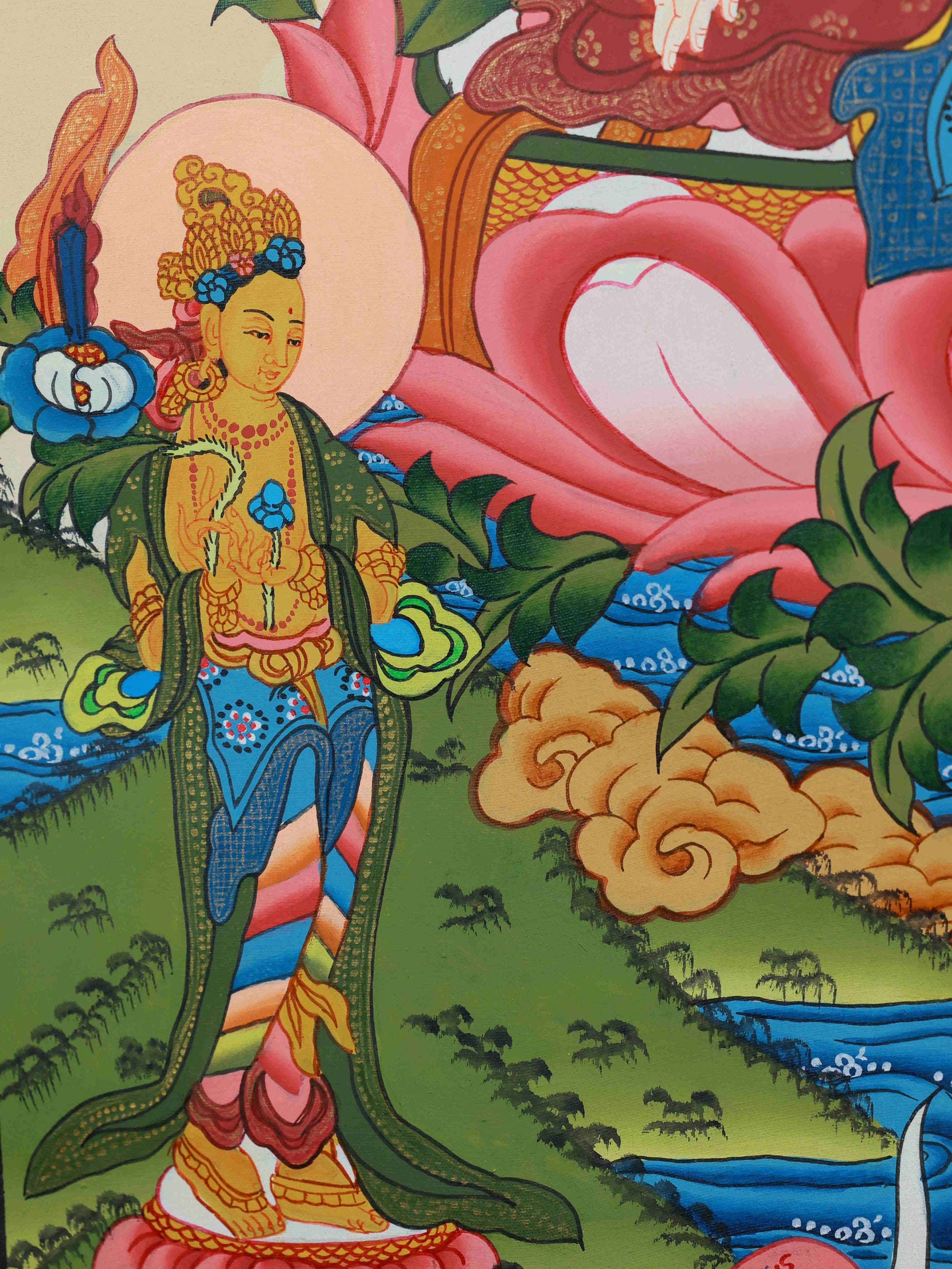 White Tara Thangka on fine Thangka canvas, hand-painted with mineral pigments, enhancing spiritual energy.