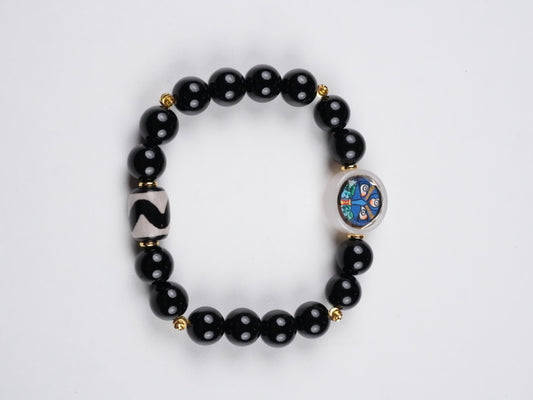 Tibetan Buddhist Hayagriva small thangka bracelet, pure hand-drawn with natural mineral colors on thangka canvas, representing fierce compassion and tantric energy in Tibetan Buddha art.