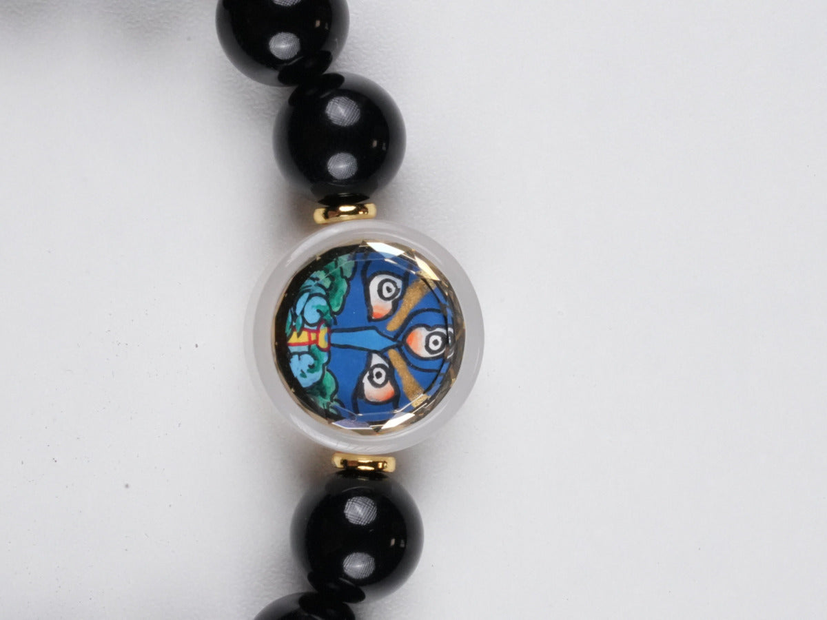 Handcrafted Hayagriva Vajra protector thangka bracelet from Tibetan Buddhist art, featuring sacred symbols painted on fine canvas with pure mineral pigments for ritual or daily wear.