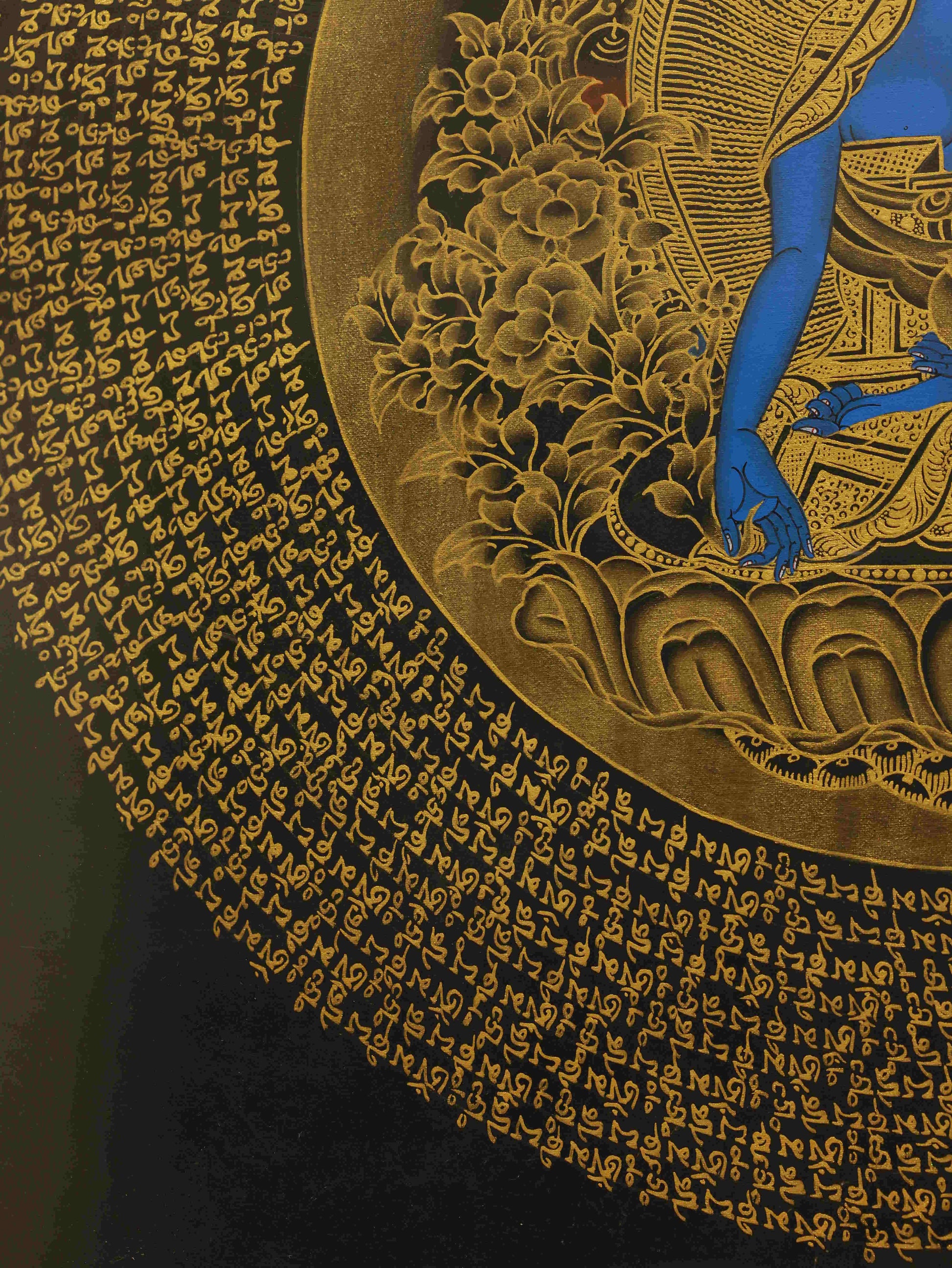 Handcrafted Bhaisajyaguru Thangka painting for healing energy and spiritual restoration.