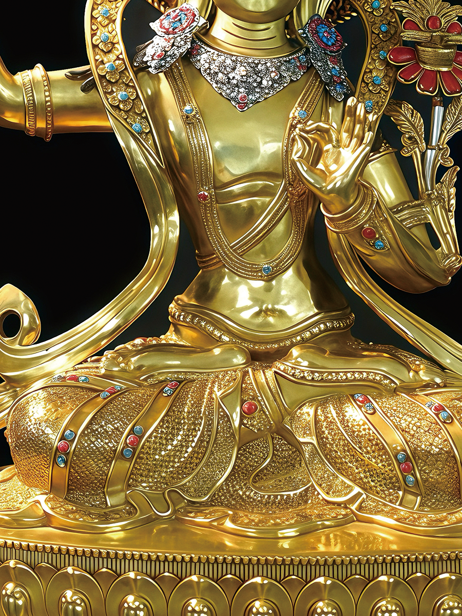 Vibrant colorful Manjushri statue in Thangka style, offering wisdom and clarity, a unique piece of Tibetan Buddhist statues and Buddha Statue-Art.