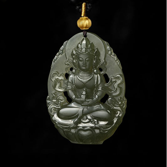 Tibetan Buddhist handmade jade amulet promoting inner calm and endless blessings.
