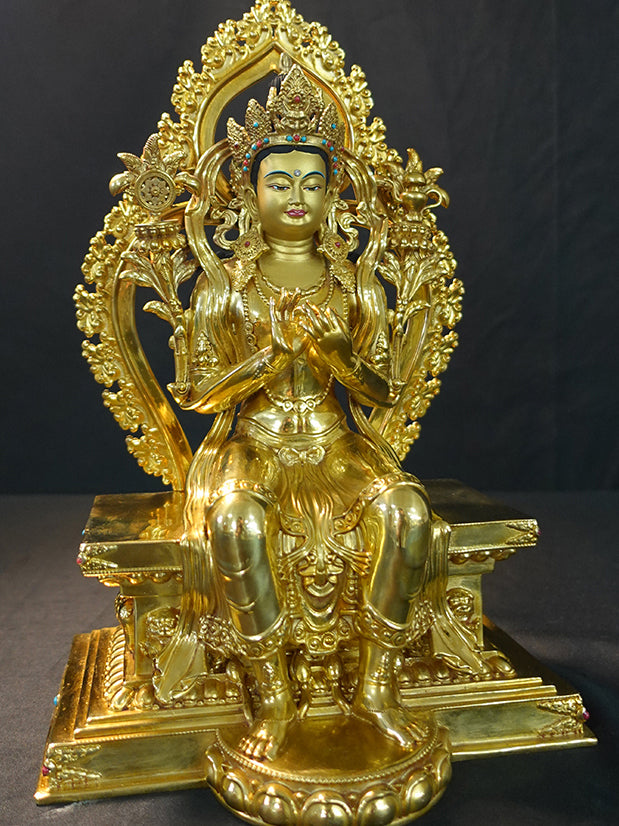 Handmade painted Jampa Maitreya Buddha brass statue, Tibetan Buddhist statues, authentic Buddha Statue Art for healing and prosperity.