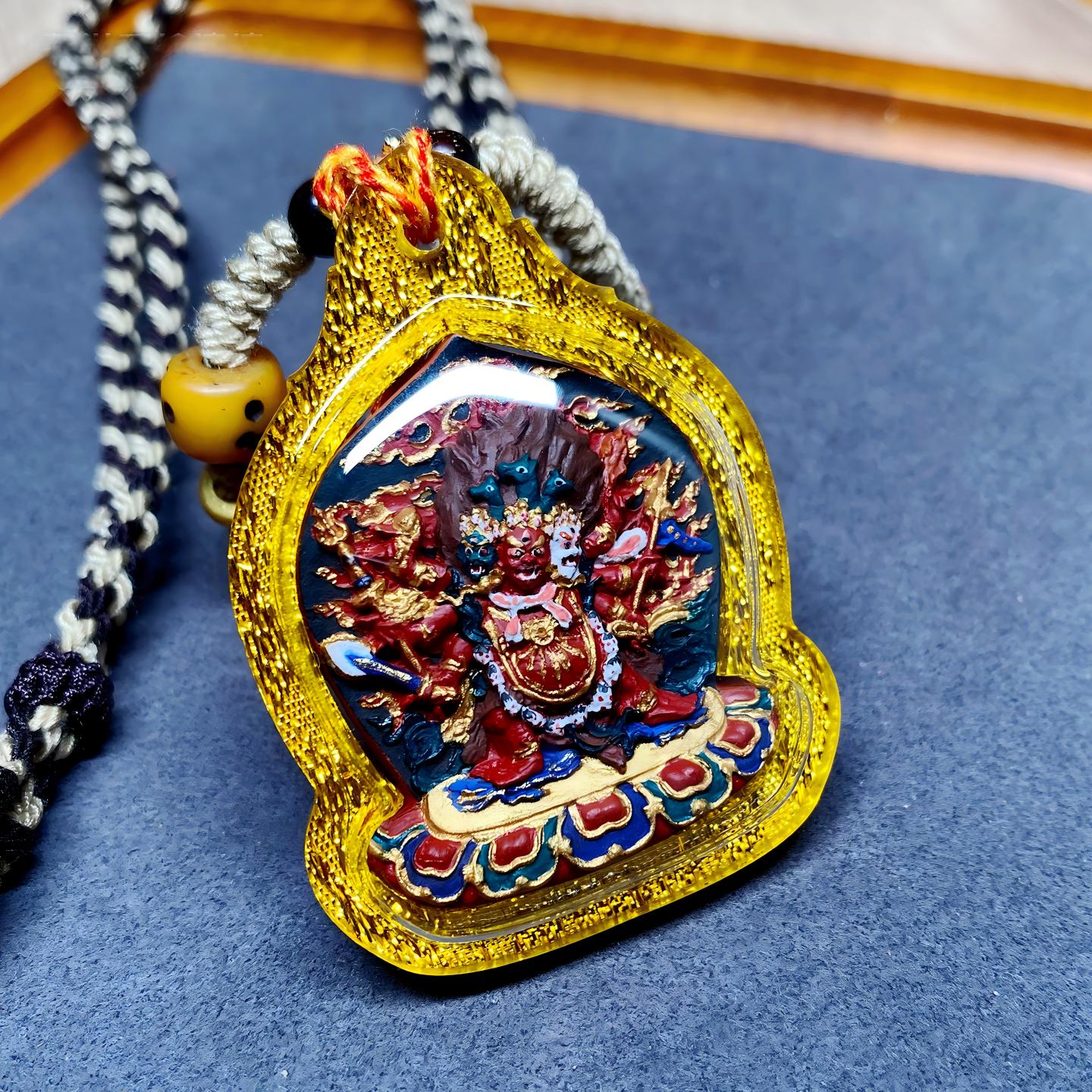 Tibetan Buddhist Jewelry Culture hand-painted Hayagriva pendant, mineral pigment tsatsa amulet necklace jewelry art for protection and spiritual power