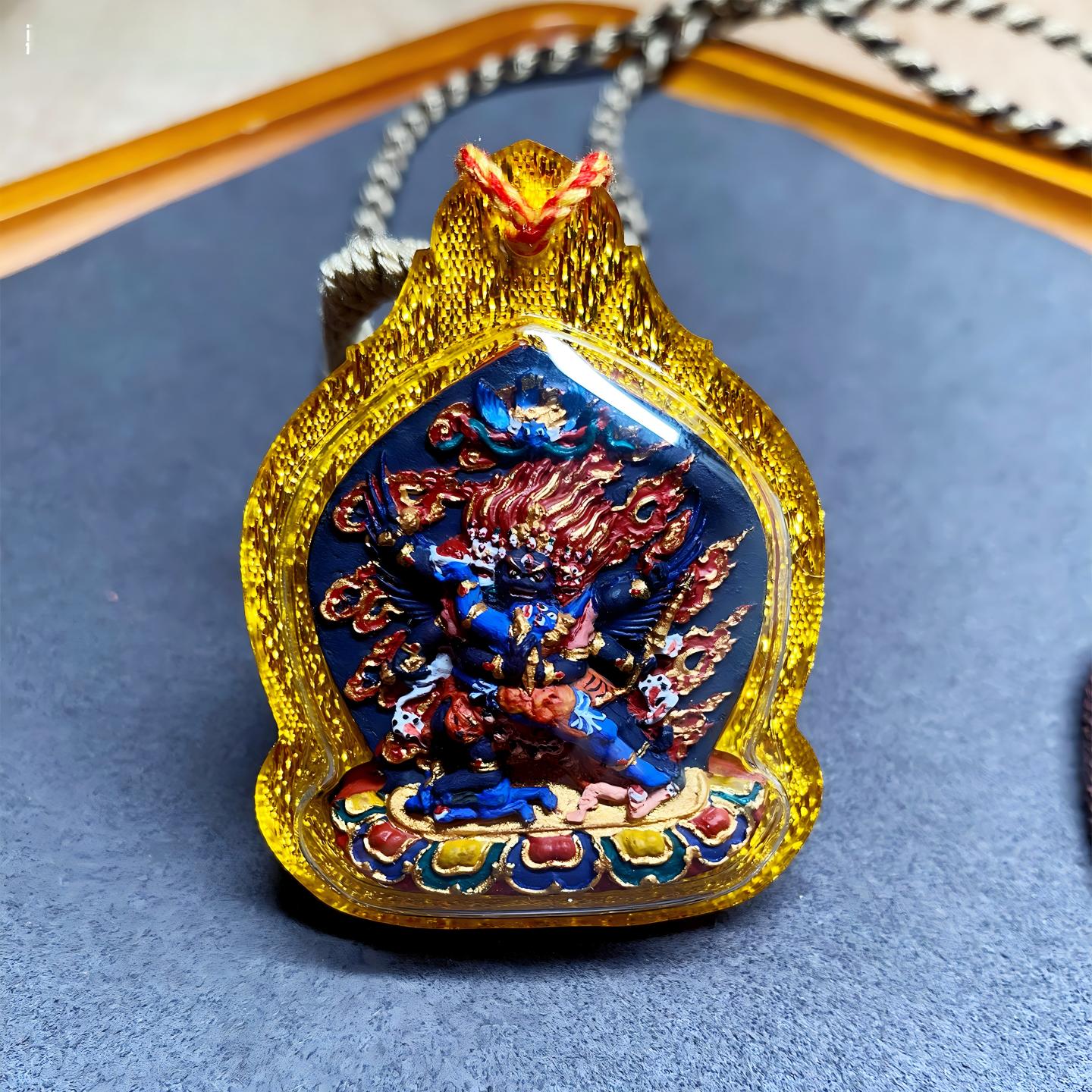 Tibetan Buddhist Jewelry Culture hand-painted Phurba pendant, mineral pigment tsatsa amulet necklace jewelry art for spiritual protection and empowerment