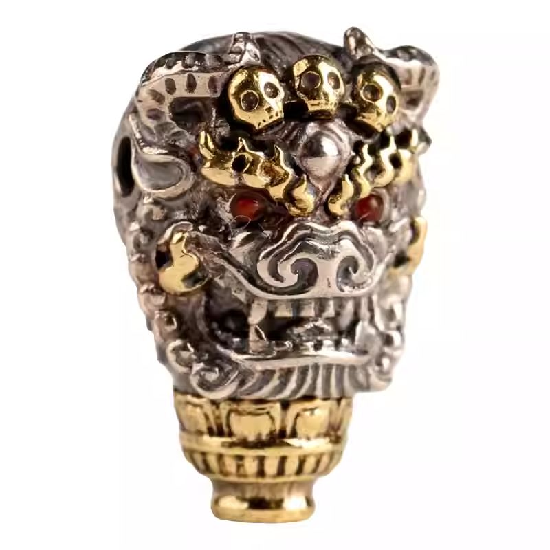 Tibetan Buddhist Jewelry Culture handcrafted silver Vajra three-connector Buddha head, DIY Rudraksha star-moon beads bracelet accessory, Tibetan jewelry art