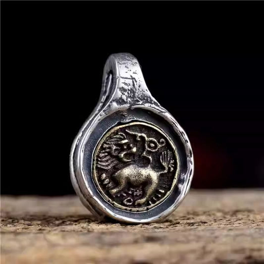 Tibetan Buddhist Jewelry Culture handcrafted vintage silver snow lion clip, DIY bracelet accessory, large bead design, handcrafted jewelry art for spiritual wear