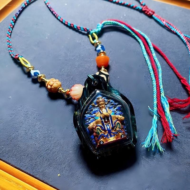 Tibetan Buddhist Jewelry Culture mineral pigment Wuye tsatsa necklace, handcrafted Dragon Wuye Buddhist pendant jewelry art for mindful living and positive energy