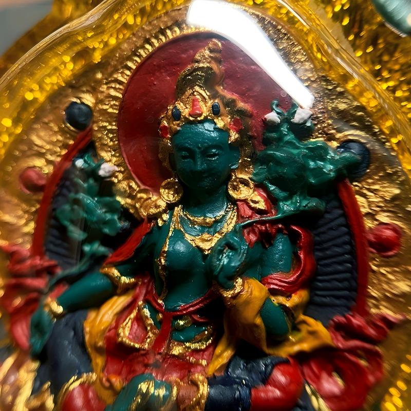 Tibetan Buddhist Jewelry Culture handcrafted Green Tara thangka amulet pendant, miniature tsatsa jewelry art for mindfulness, protection, and spiritual growth