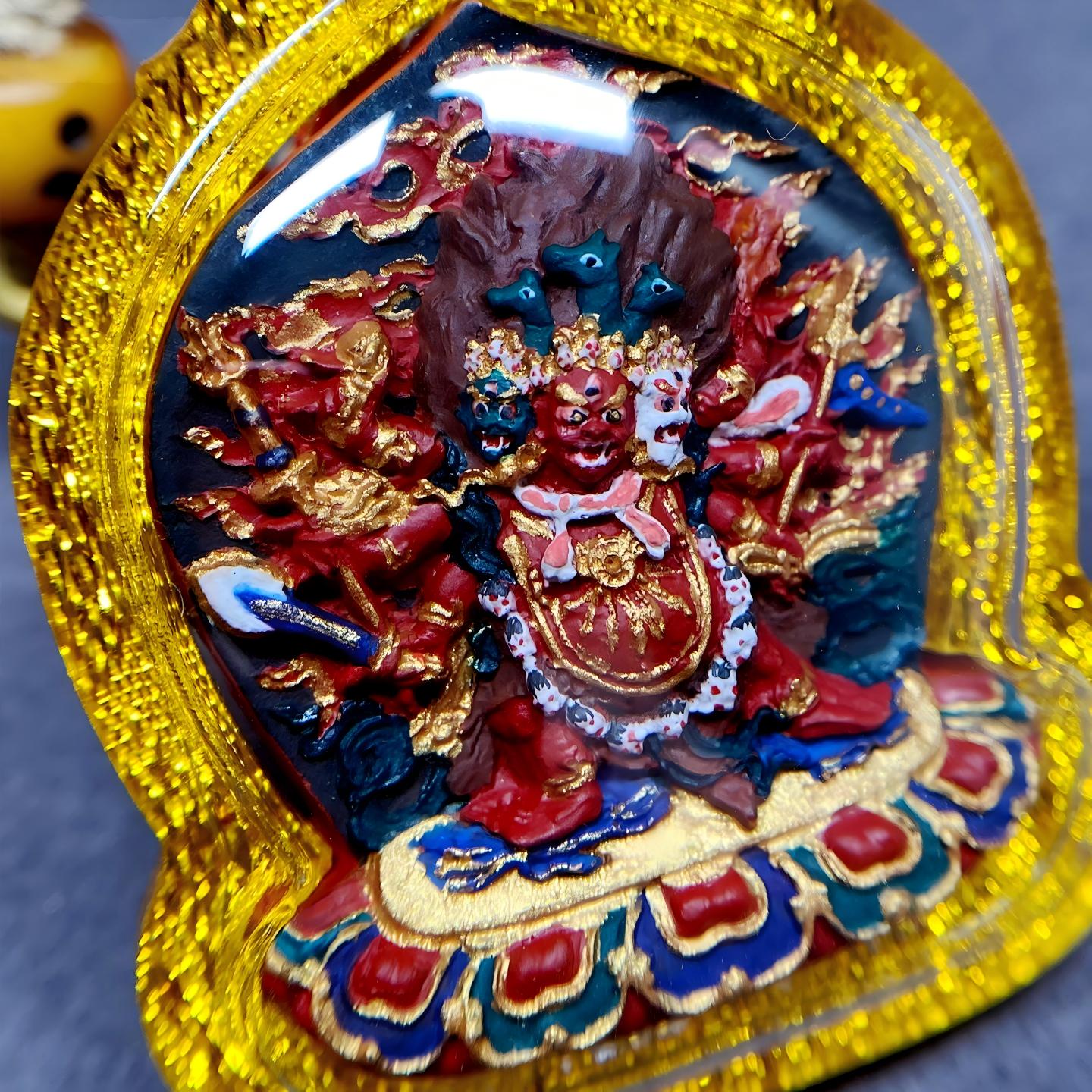 Tibetan Buddhist Jewelry Culture mineral pigment Hayagriva tsatsa necklace, handcrafted pendant jewelry art offering spiritual protection and courage