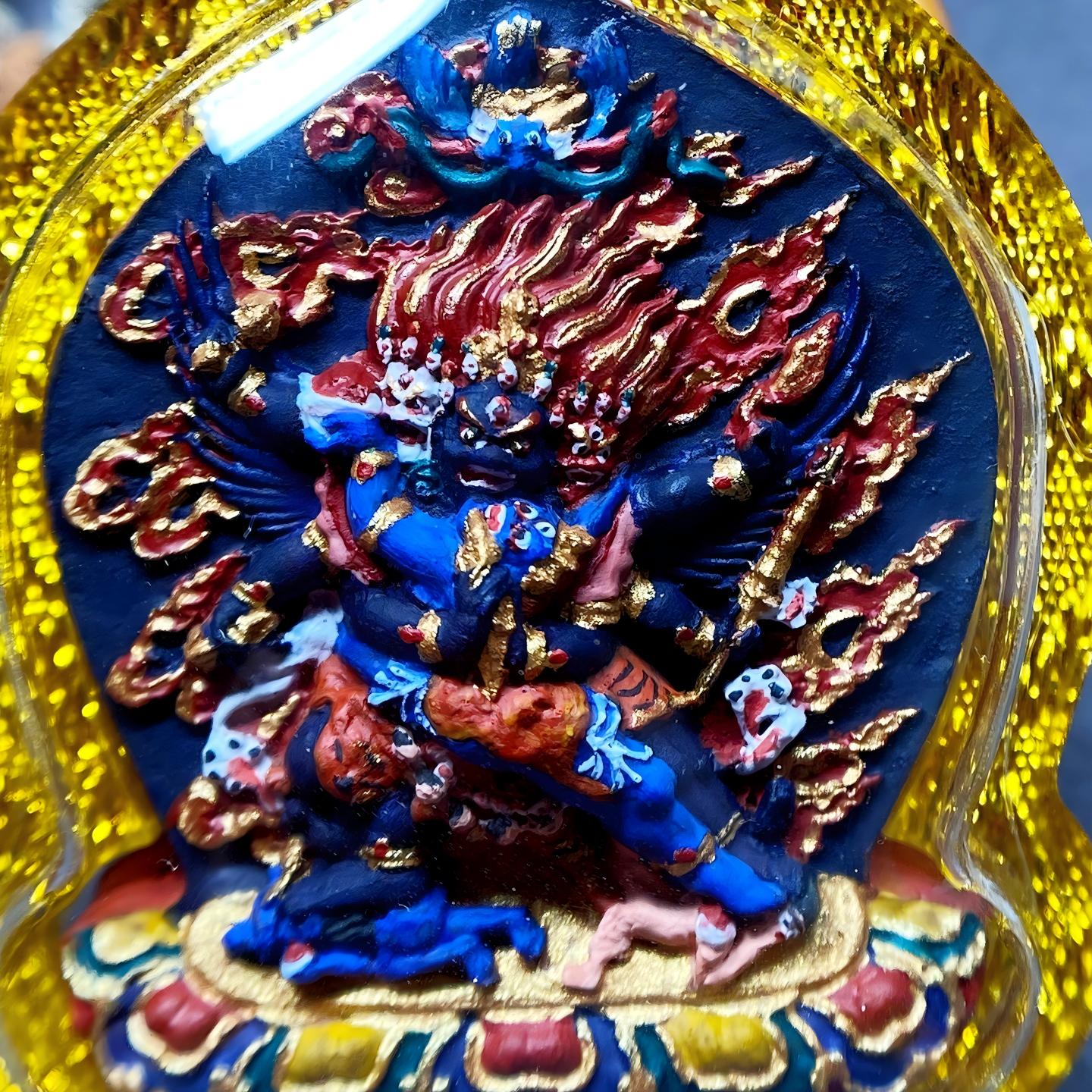 Tibetan Buddhist Jewelry Culture mineral pigment Phurba tsatsa necklace, handcrafted pendant jewelry art offering protection, courage, and positive energy