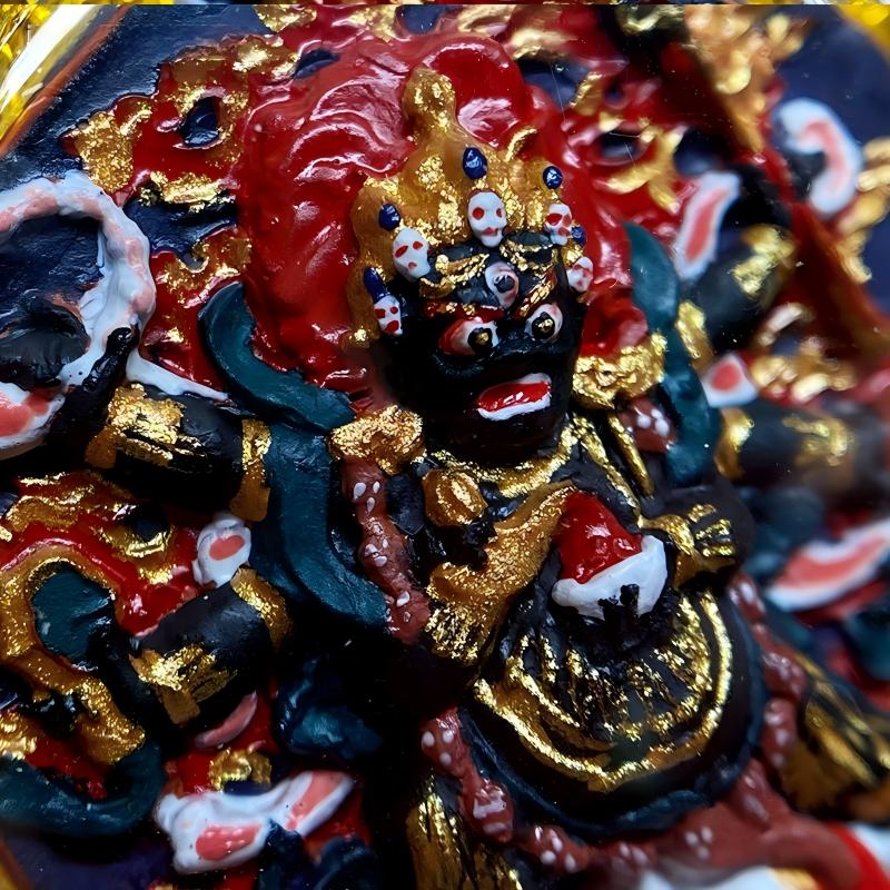 Tibetan Buddhist Jewelry Culture mineral pigment Mahakala tsatsa necklace, handcrafted Six-Armed Mahakala Buddhist jewelry art symbolizing protection and positive energy